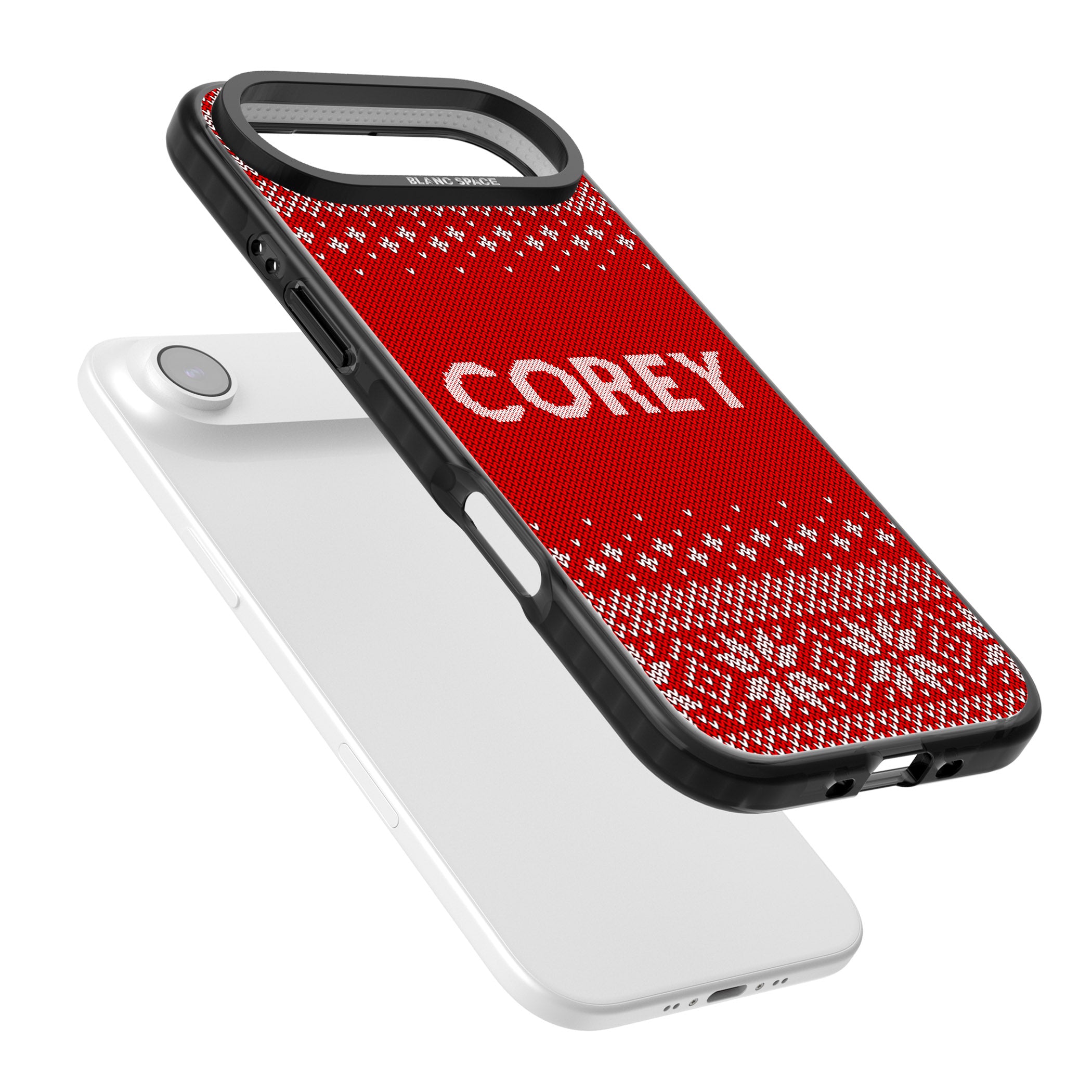 Personalised Red Christmas Knit iPhone 17 Air Impact Pro Black Phone Case Colours