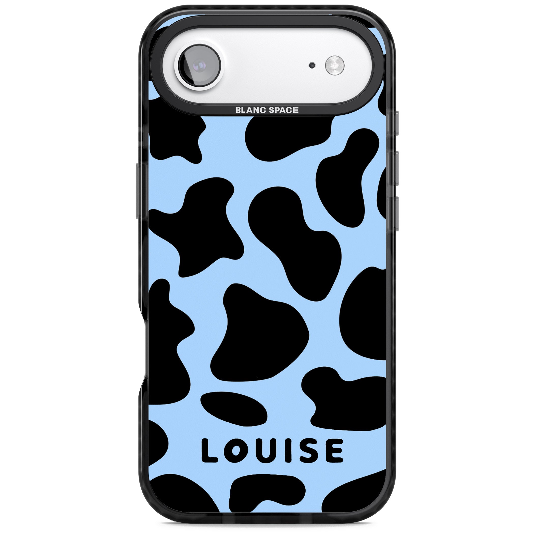 Personalised Blue And Black Cow Print iPhone 17 Air Impact Pro Black Phone Case