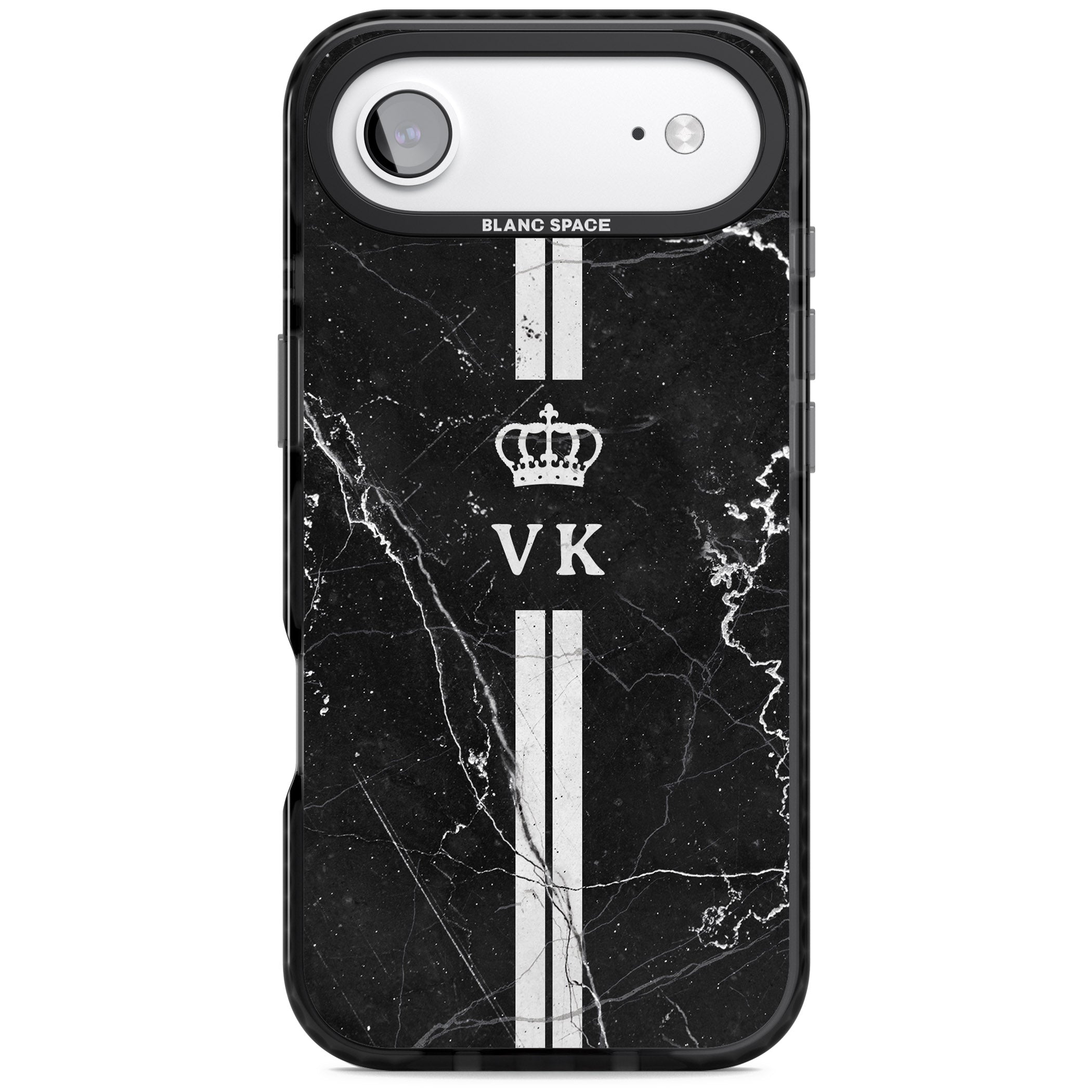 Personalised Black Marble Stripe Initials iPhone 17 Air Impact Pro Black Phone Case