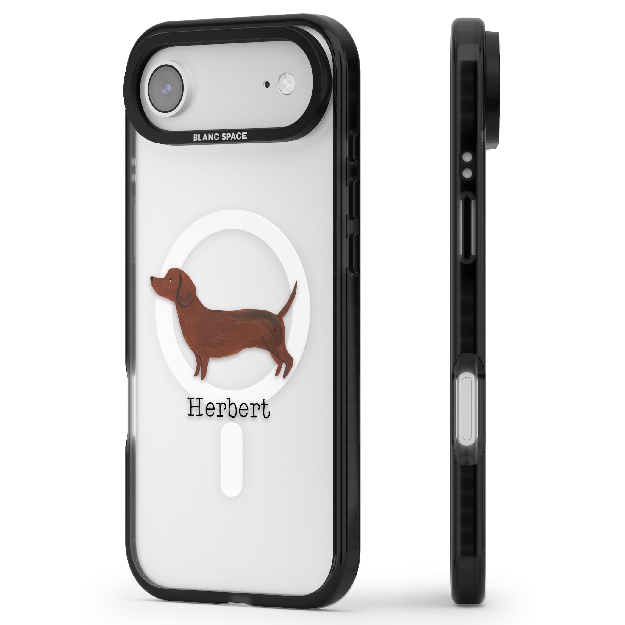 Personalised Sausage Dog iPhone 17 Air Impact Pro Black Phone Case Side Profile