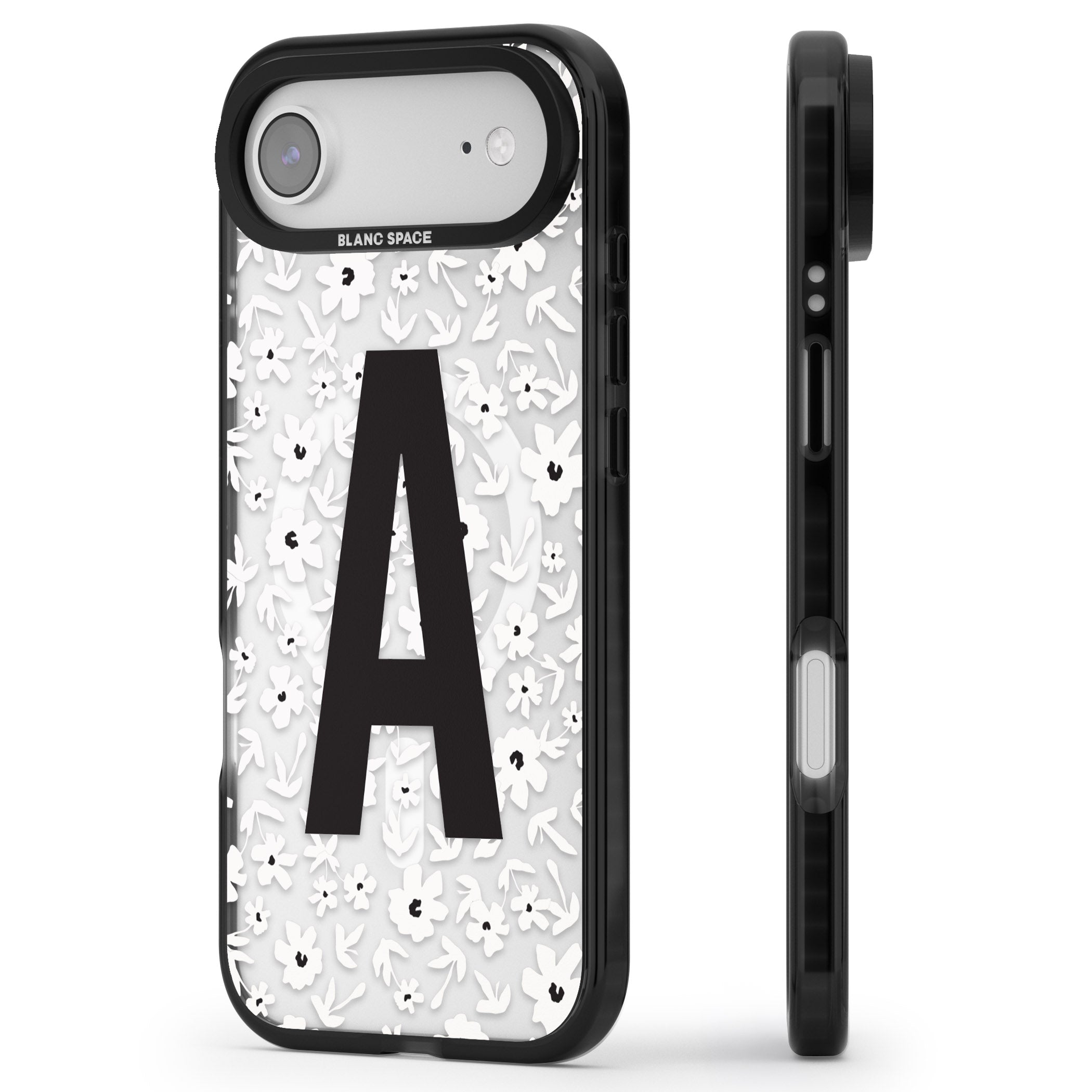 Personalised Bold Initial Floral iPhone 17 Air Impact Pro Black Phone Case Side Profile