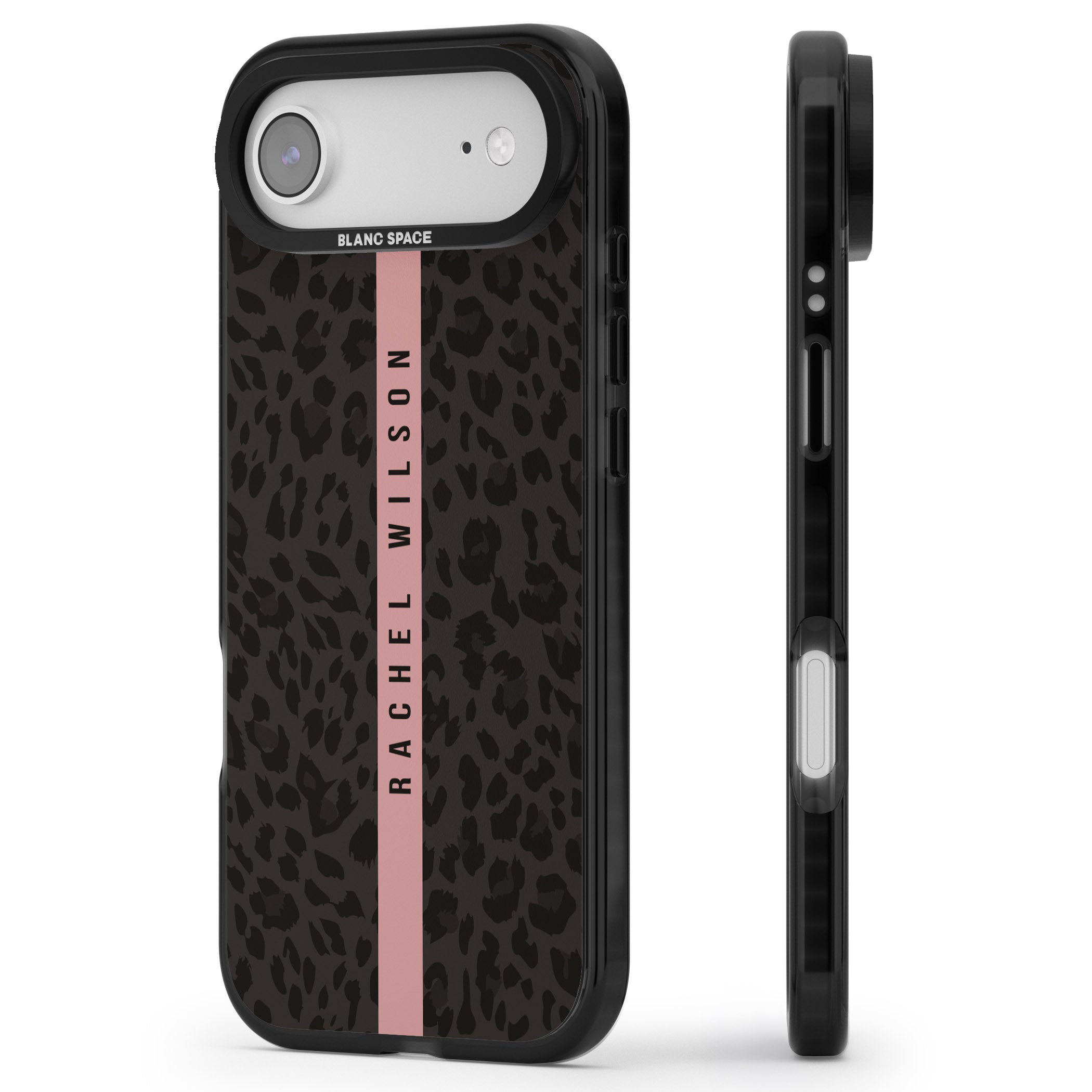 Personalised Pink Stripe Leopard iPhone 17 Air Impact Pro Black Phone Case Side Profile