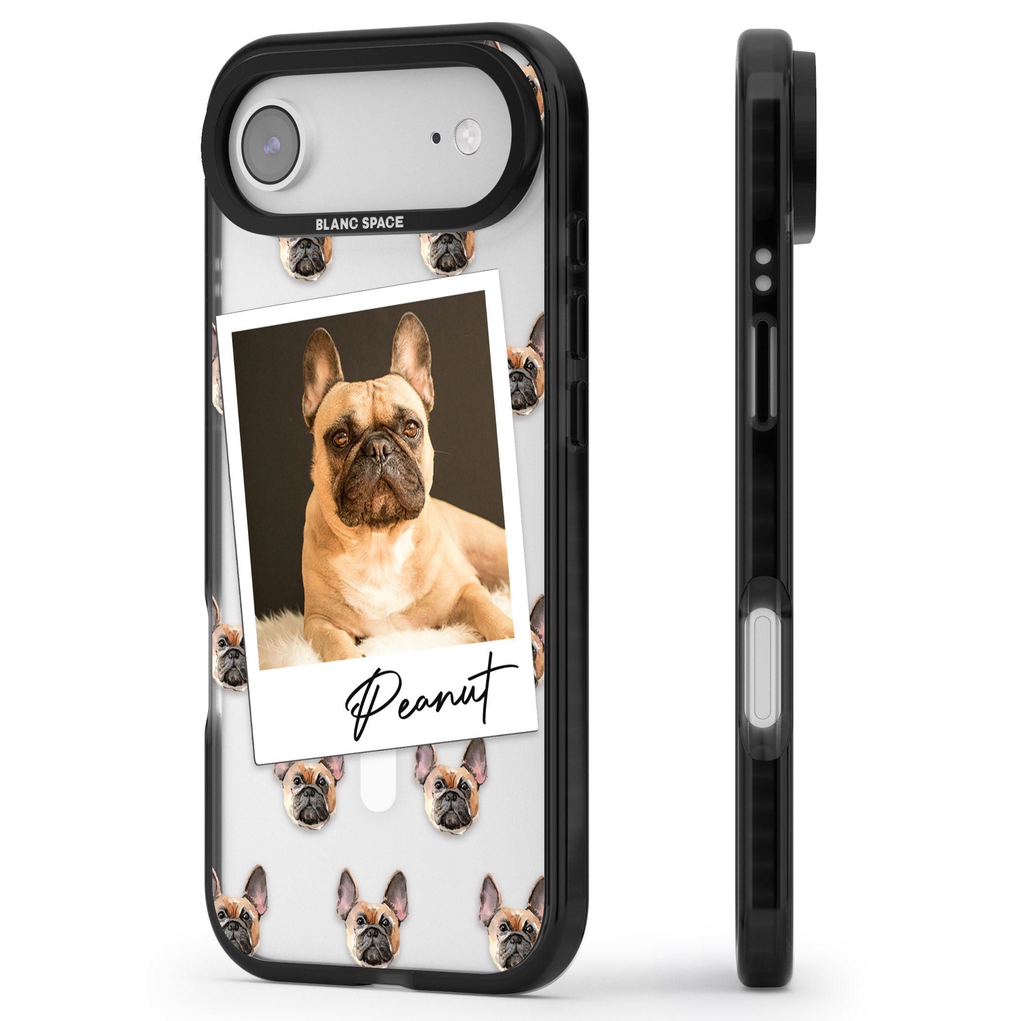 Personalised Tan French Bulldog Instant Camera Photo iPhone 17 Air Impact Pro Black Phone Case Side Profile