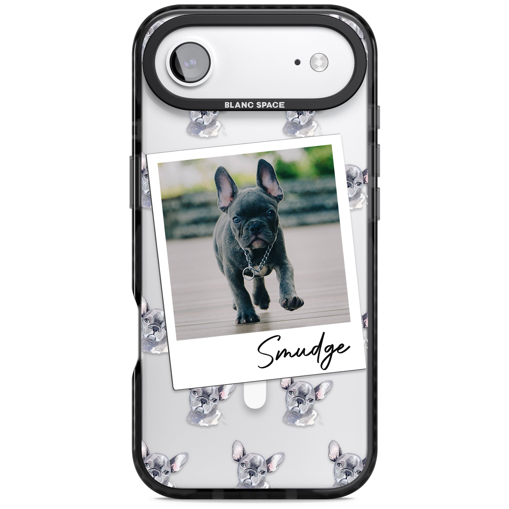 Personalised Grey French Bulldog Instant Camera Photo iPhone 17 Air Impact Pro Black Phone Case