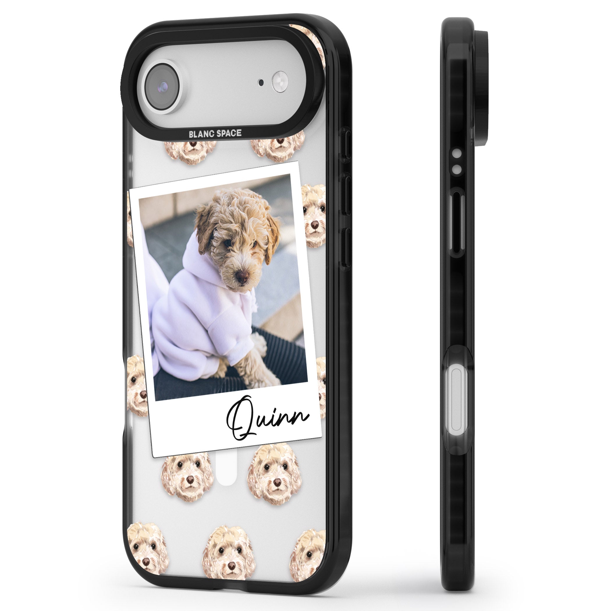 Personalised Cream Cockapoo Instant Camera Photo iPhone 17 Air Impact Pro Black Phone Case Side Profile