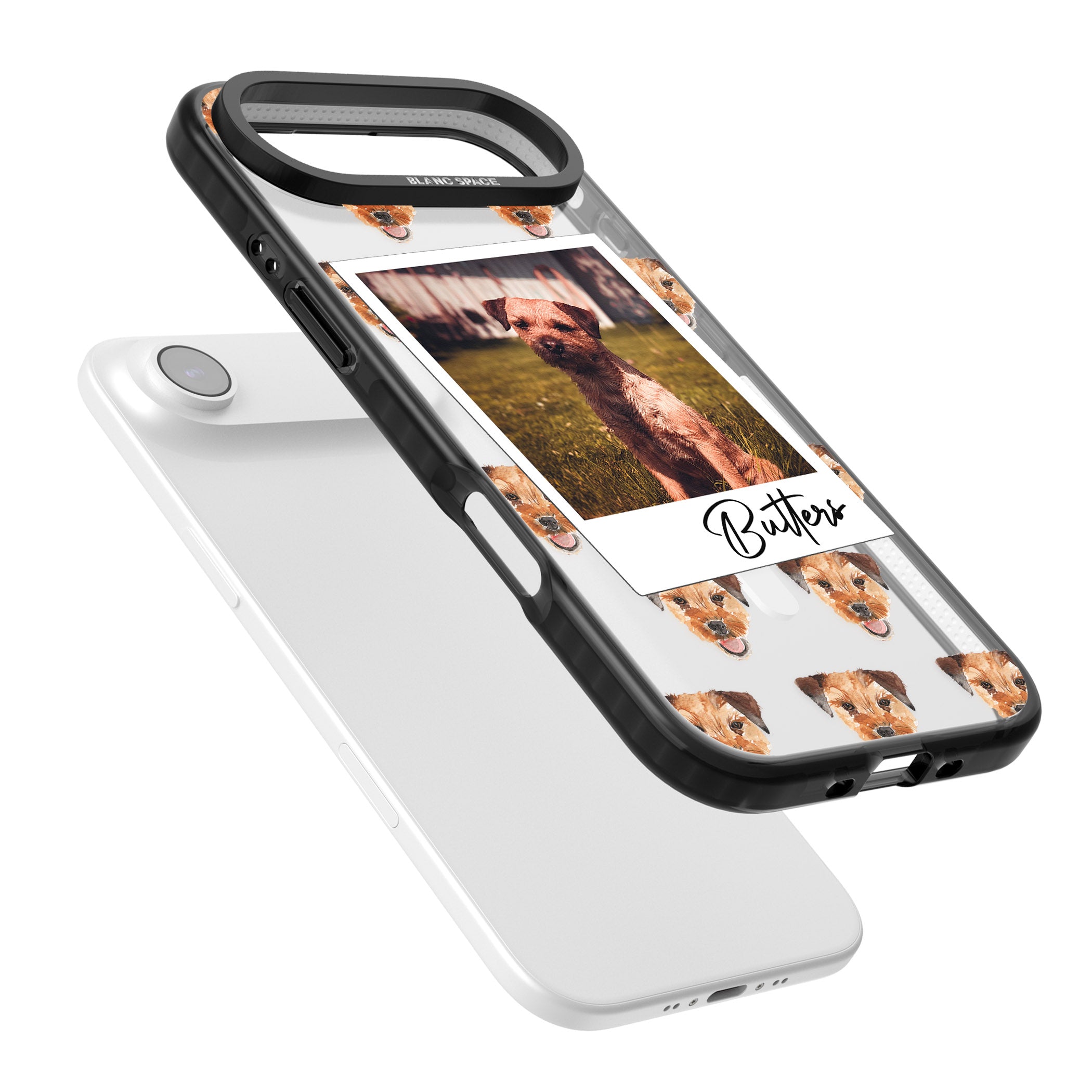 Personalised Border Terrier Instant Camera Photo iPhone 17 Air Impact Pro Black Phone Case Colours