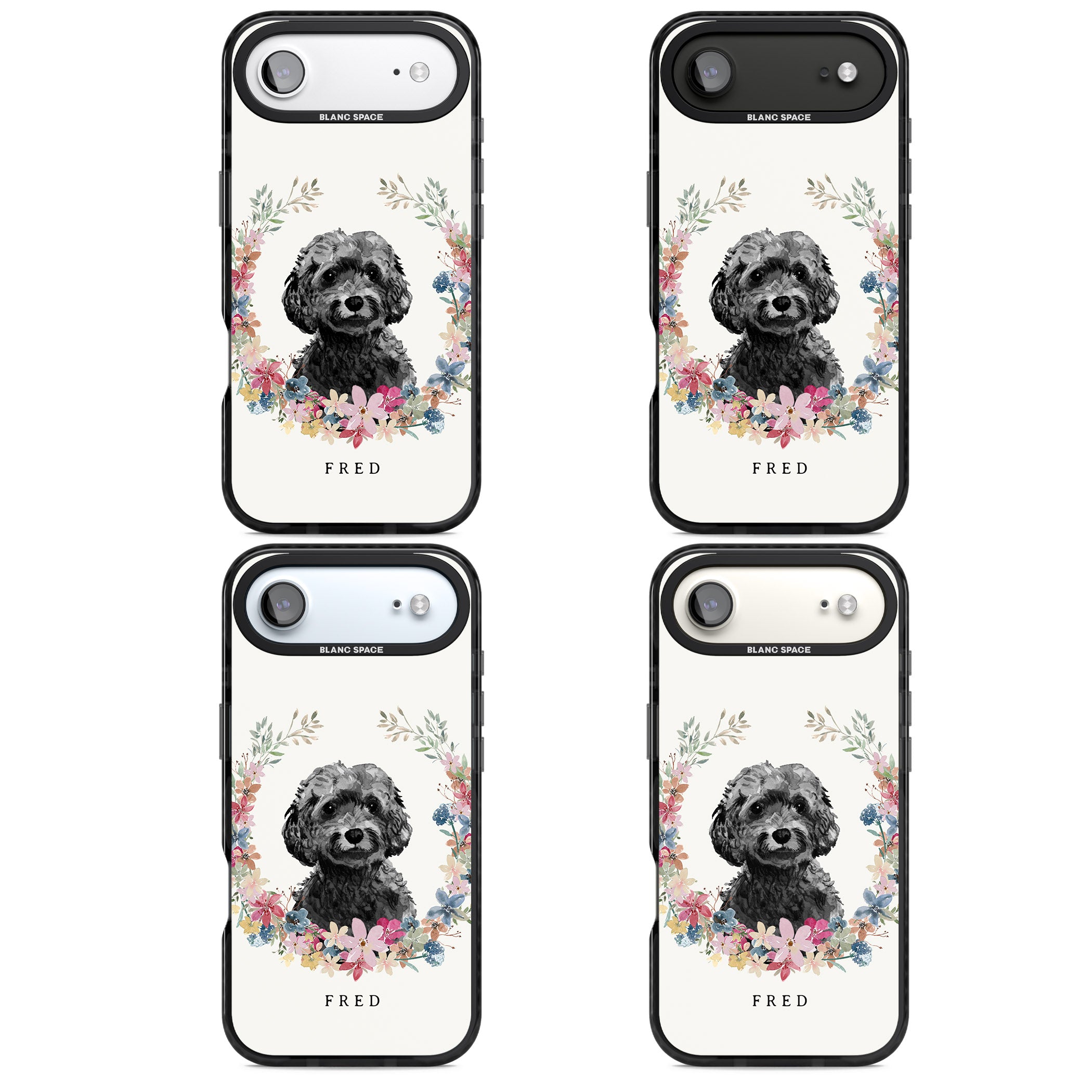 Personalised Black Cockapoo Floral Portrait iPhone 17 Air Impact Pro Black Phone Case APT Impact Protection