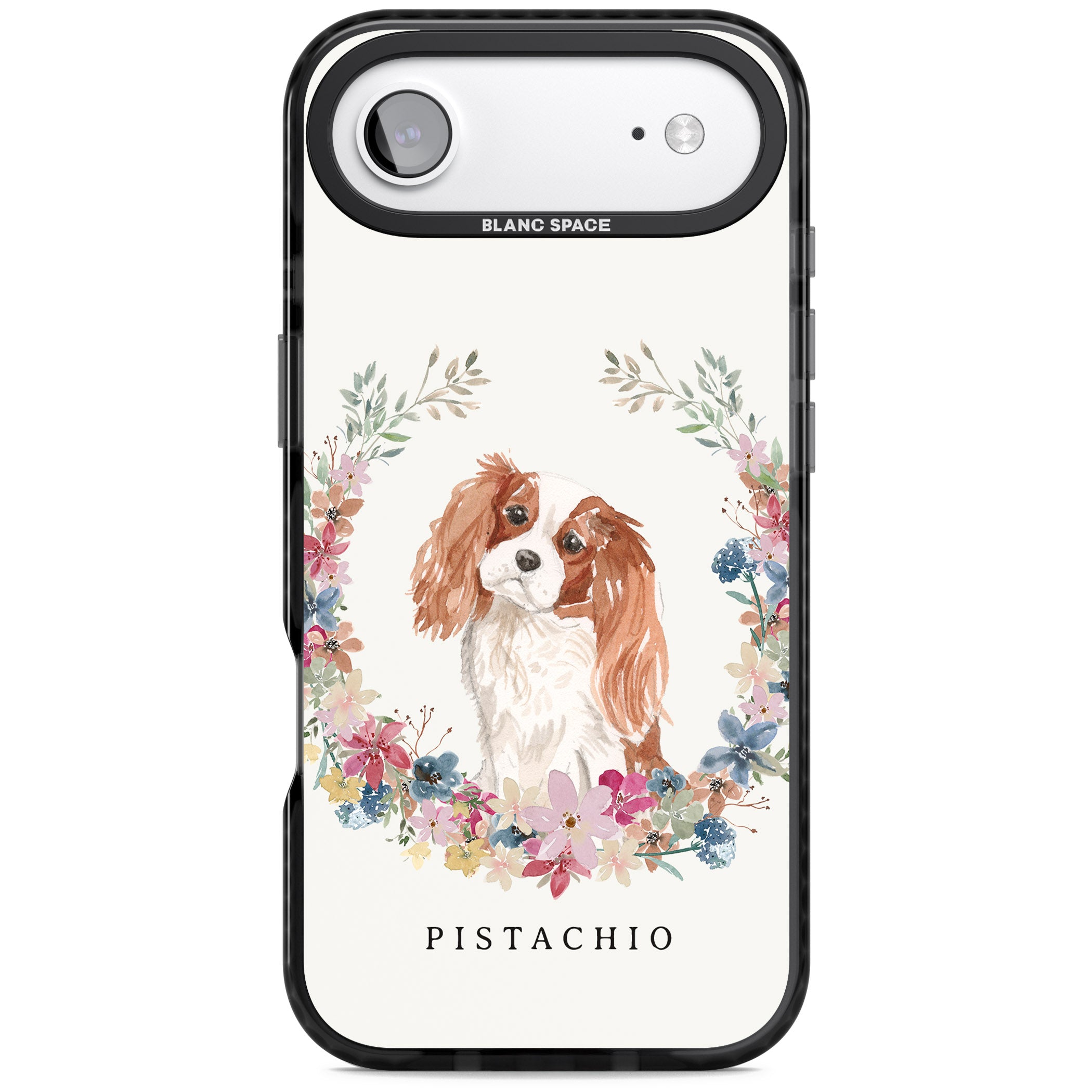 Personalised Cavalier King Charles Floral Portrait iPhone 17 Air Impact Pro Black Phone Case