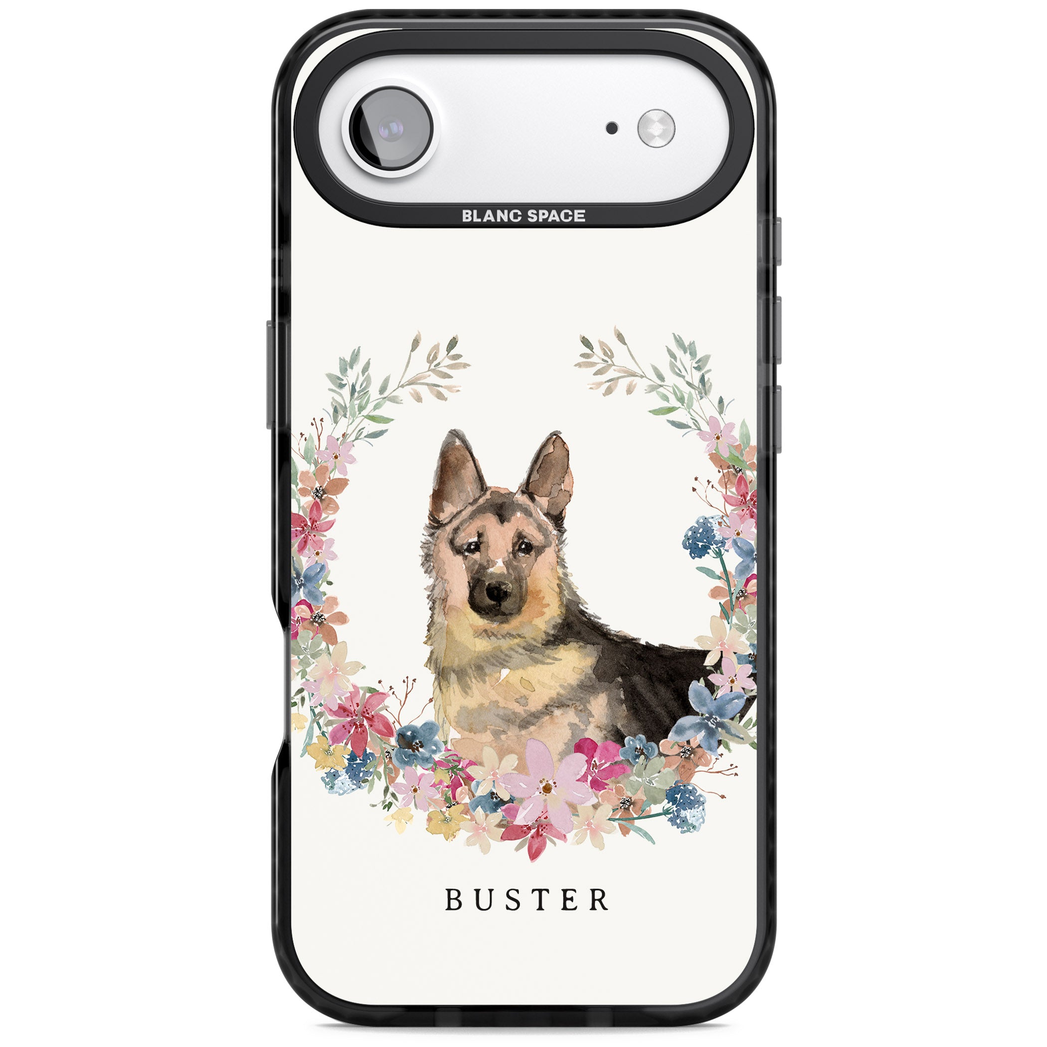 Personalised German Shepherd Floral Portrait iPhone 17 Air Impact Pro Black Phone Case