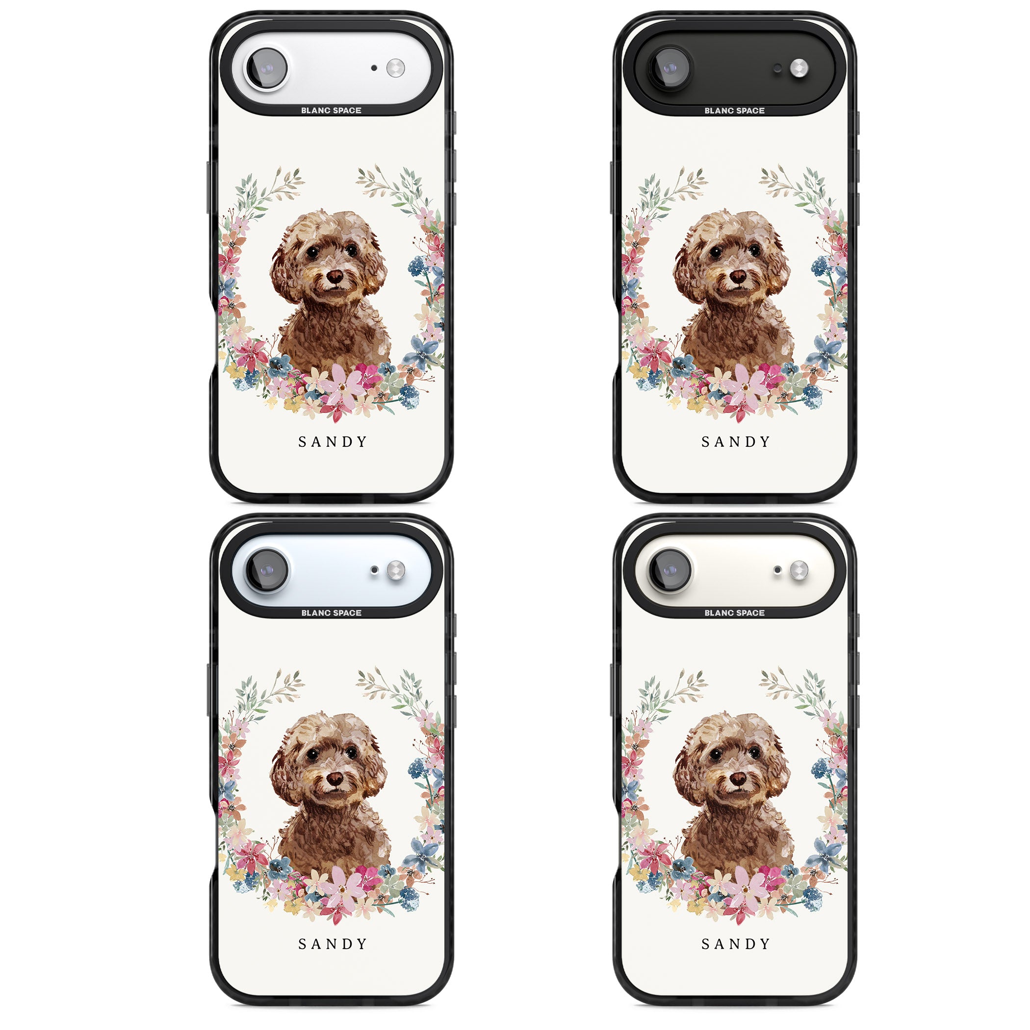Personalised Brown Cockapoo Floral Portrait iPhone 17 Air Impact Pro Black Phone Case APT Impact Protection