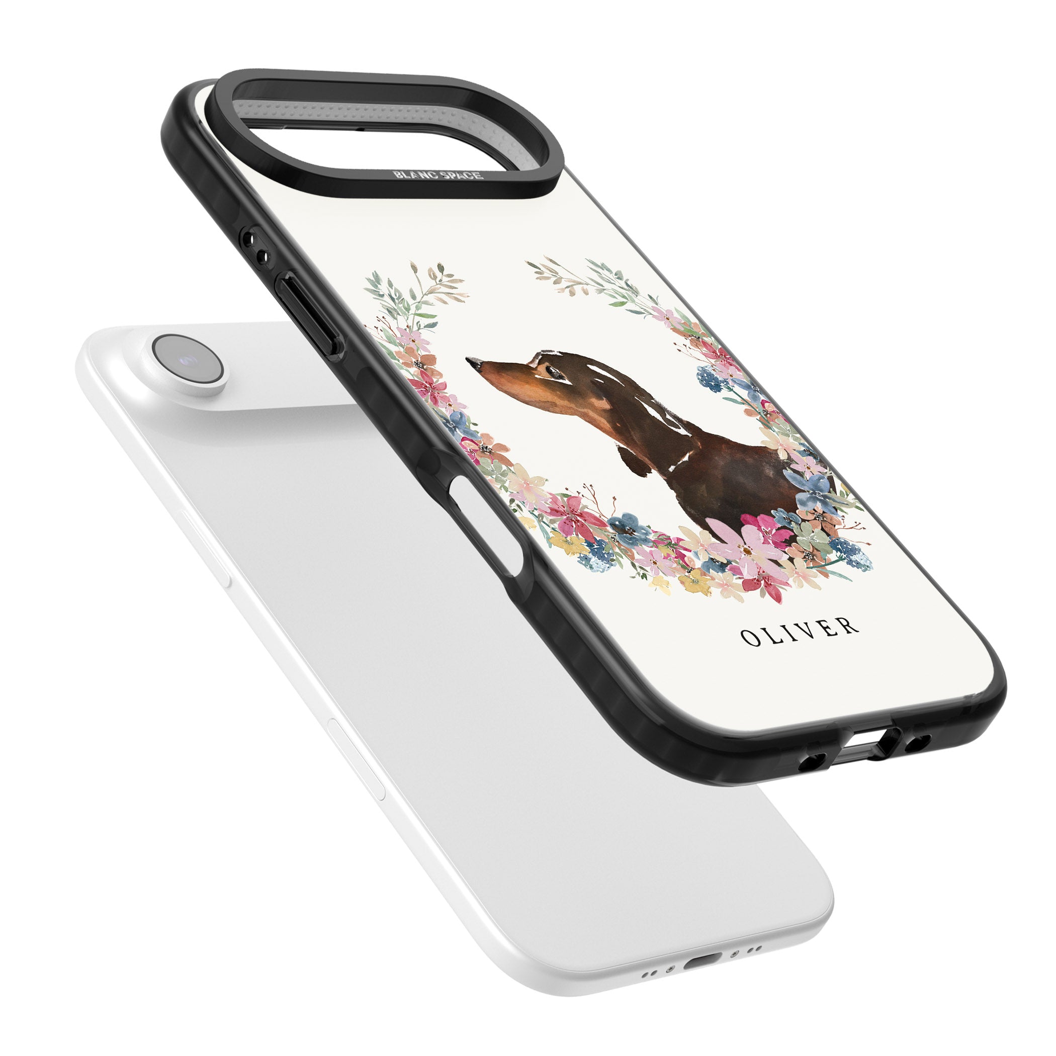 Personalised Black & Tan Dachshund Floral Portrait iPhone 17 Air Impact Pro Black Phone Case Colours