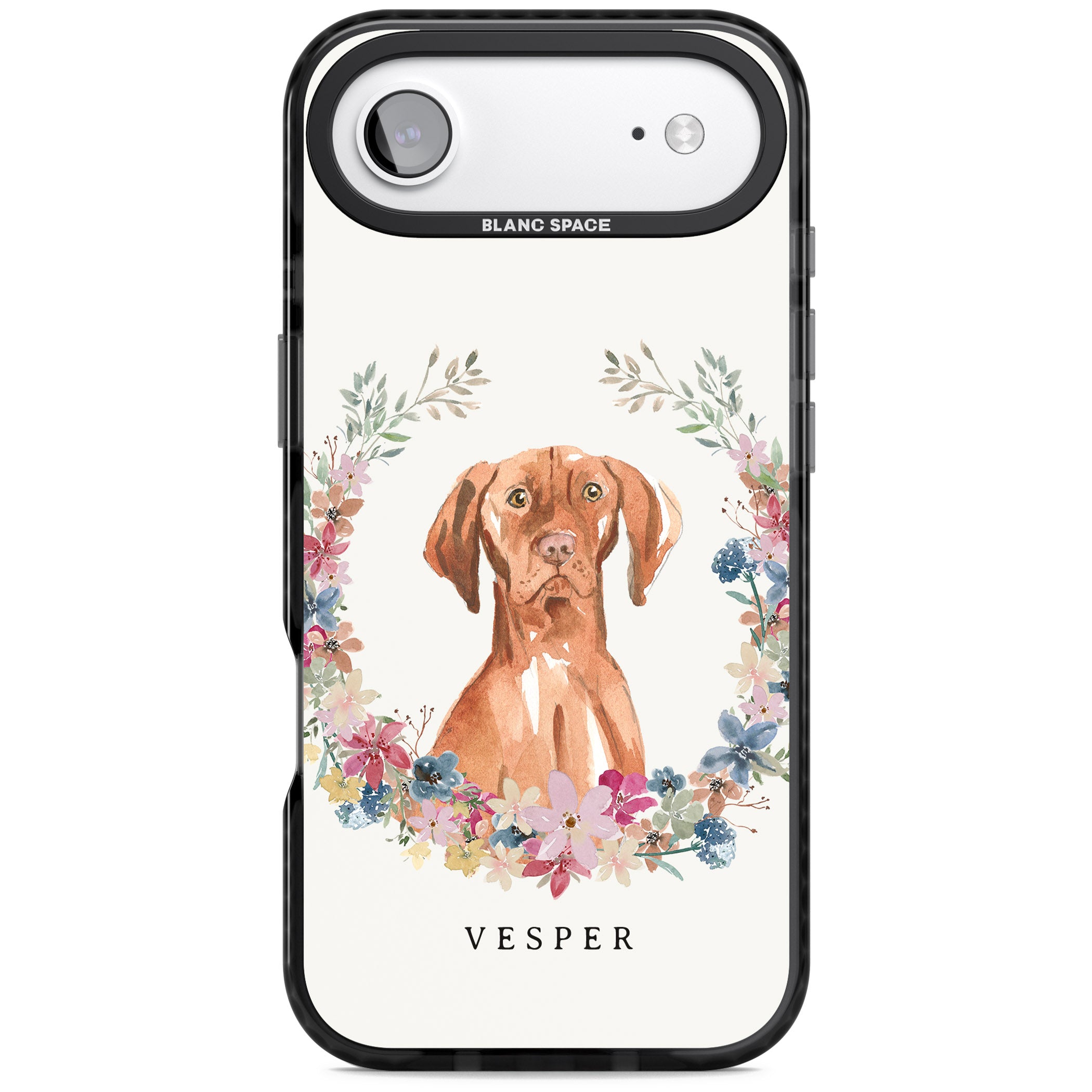 Personalised Hungarian Vizsla Floral Portrait iPhone 17 Air Impact Pro Black Phone Case