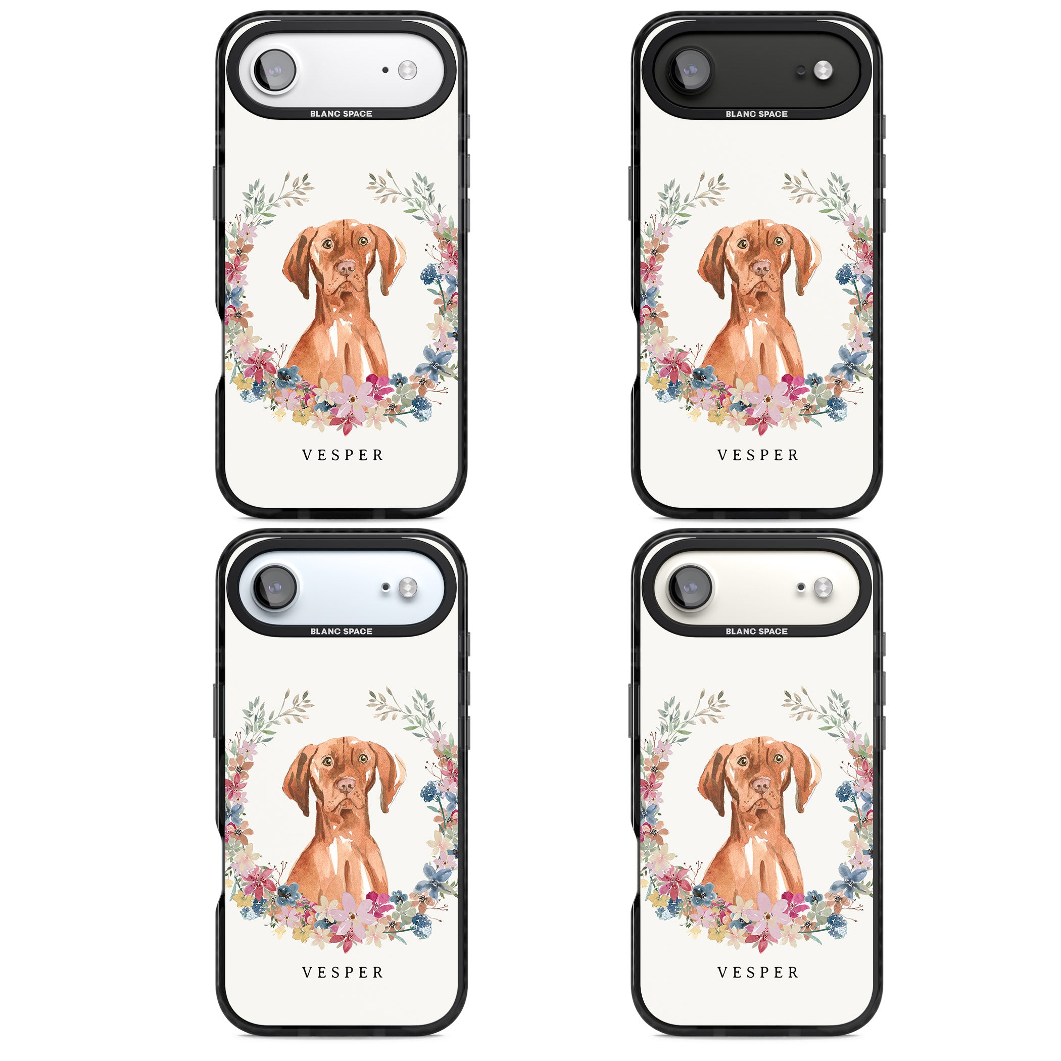Personalised Hungarian Vizsla Floral Portrait iPhone 17 Air Impact Pro Black Phone Case APT Impact Protection