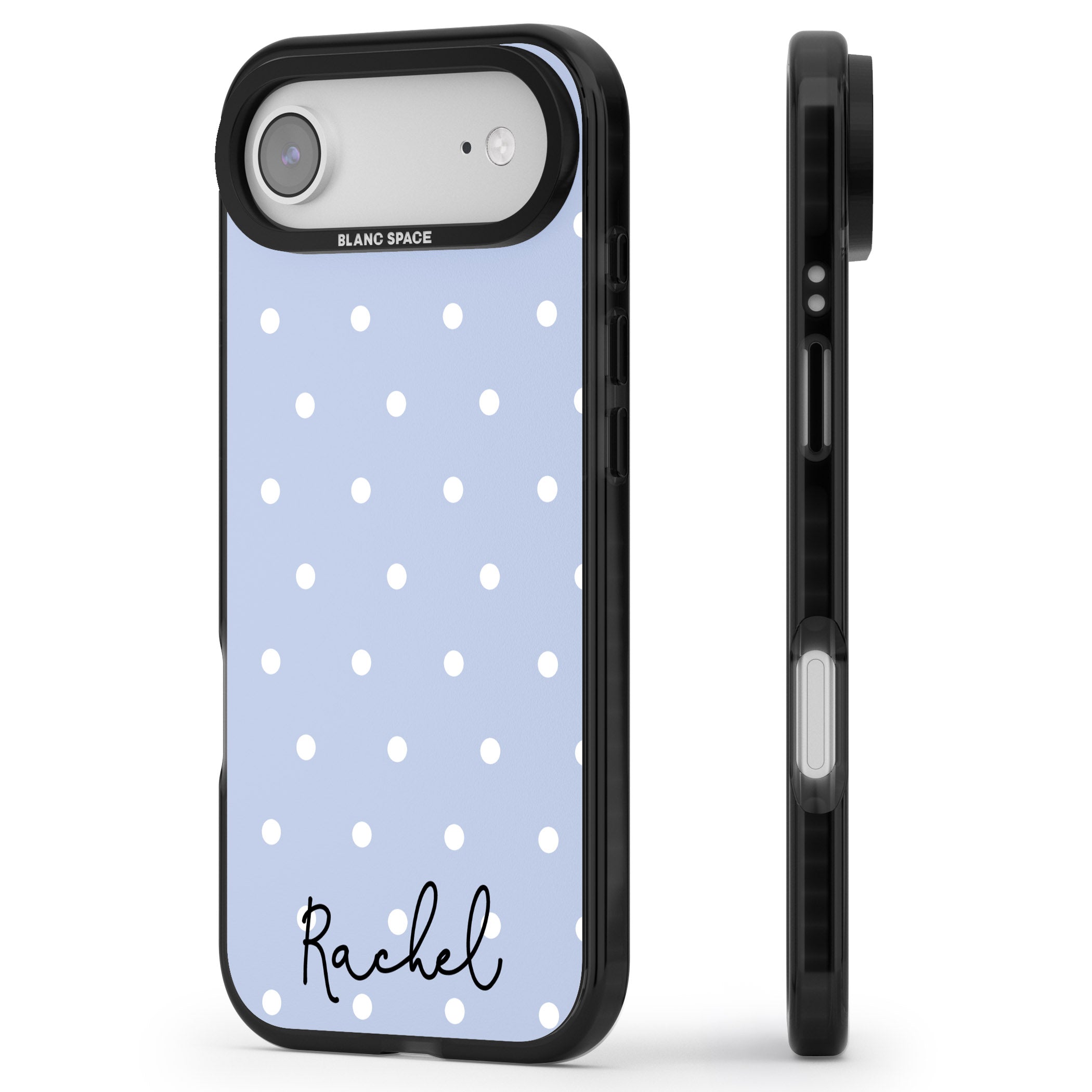 Personalised Simple Light Blue Dots iPhone 17 Air Impact Pro Black Phone Case Side Profile