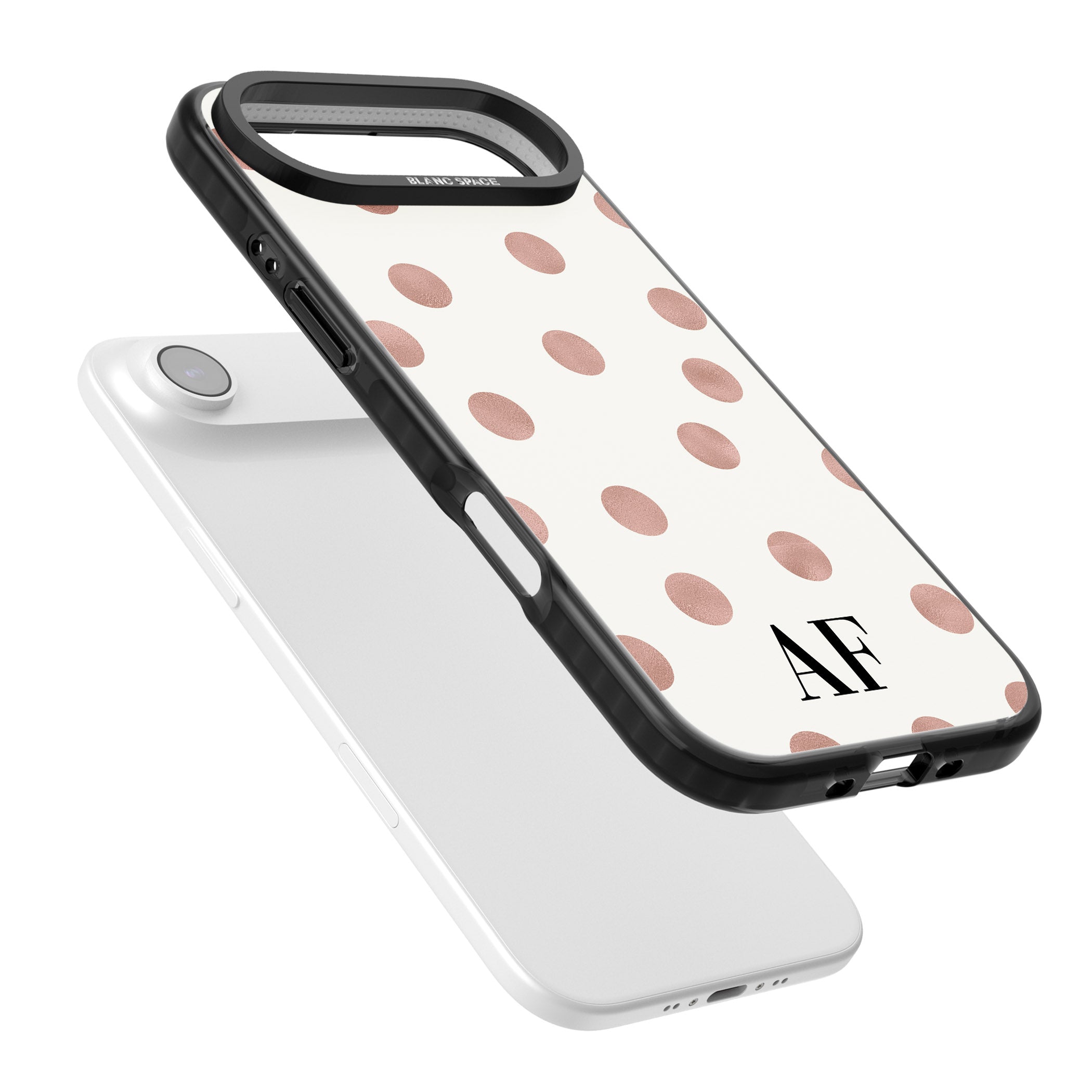 Personalised Rose Gold Dots & Initials iPhone 17 Air Impact Pro Black Phone Case Colours