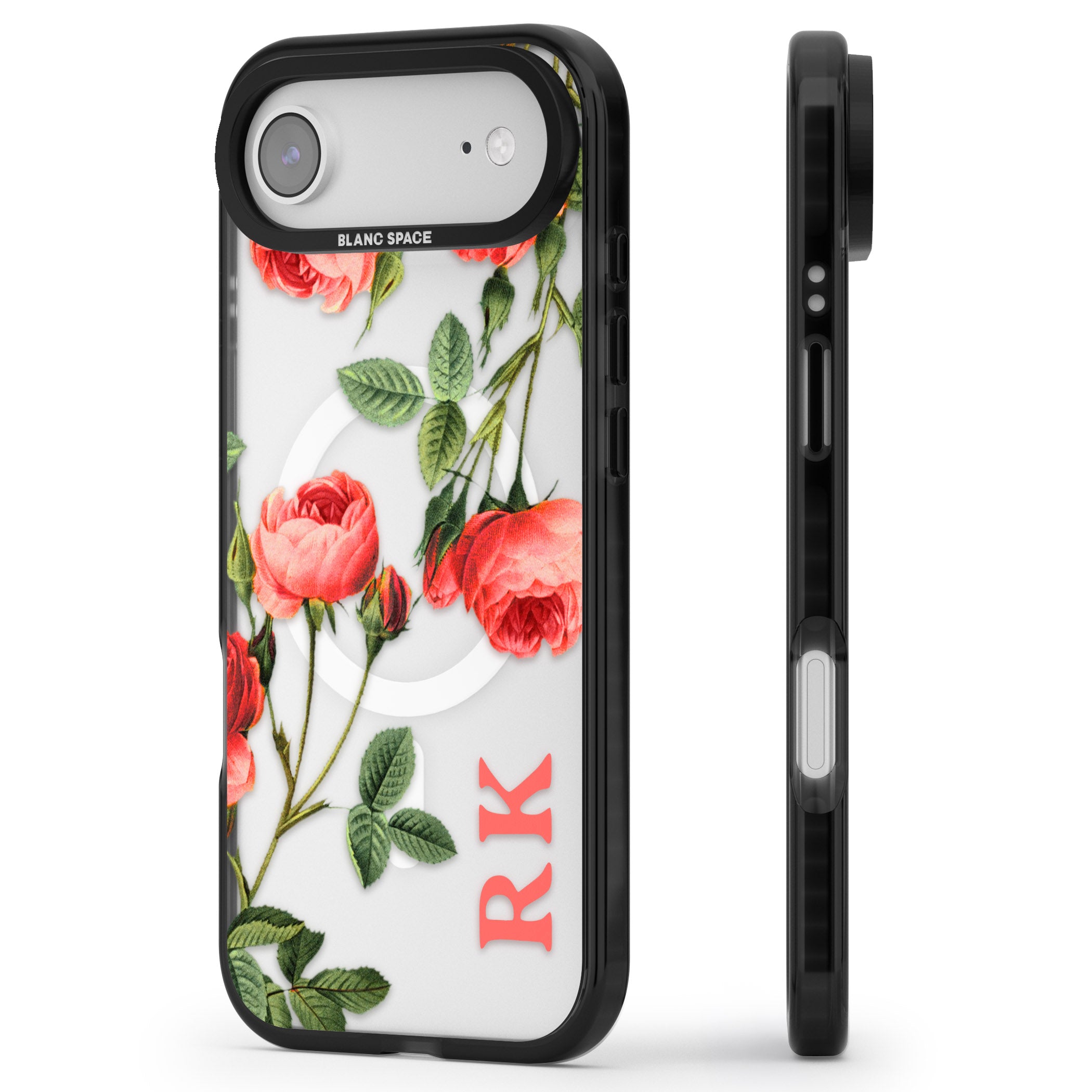 Personalised Vintage Floral Rose iPhone 17 Air Impact Pro Black Phone Case Side Profile