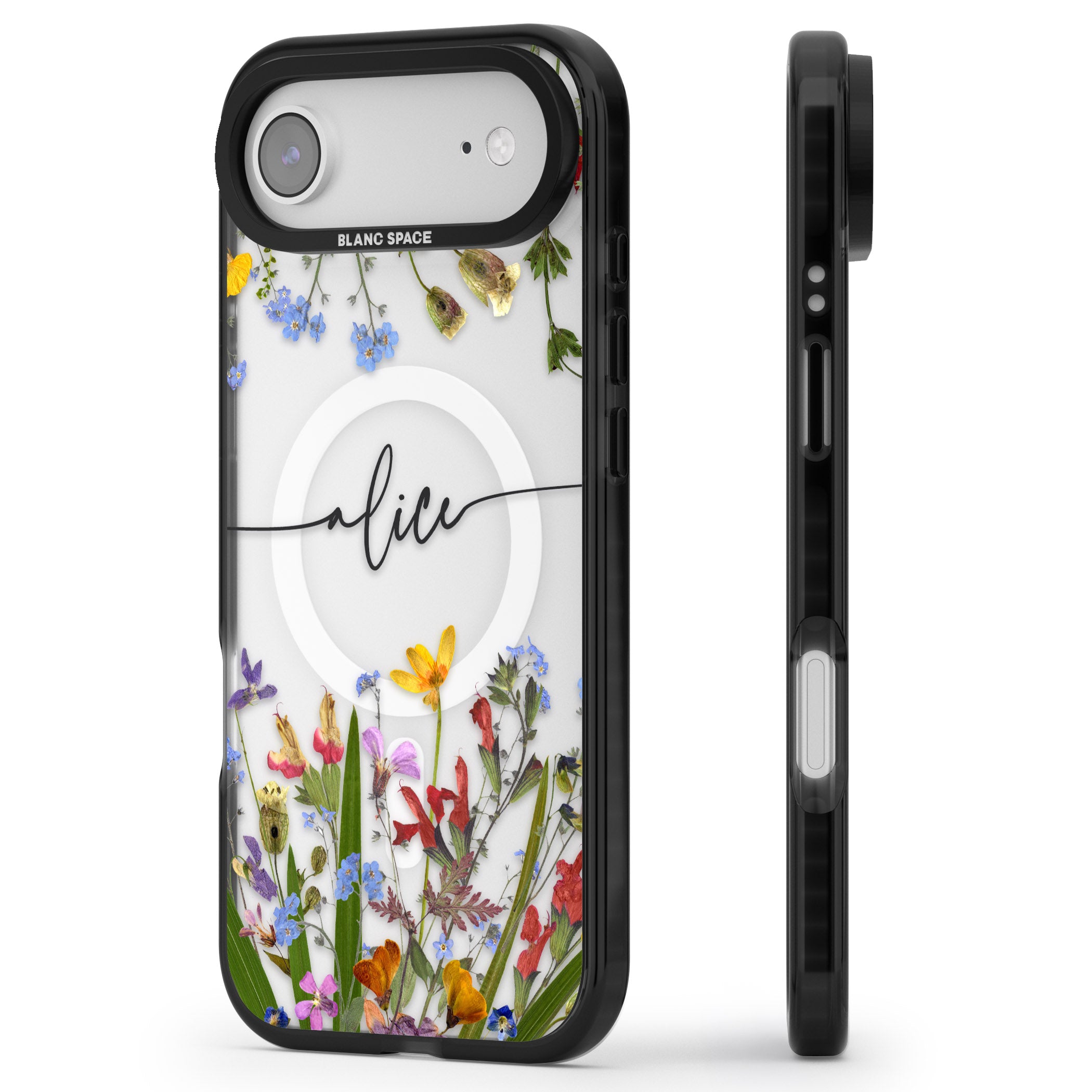 Personalised Wildflower Floral iPhone 17 Air Impact Pro Black Phone Case Side Profile