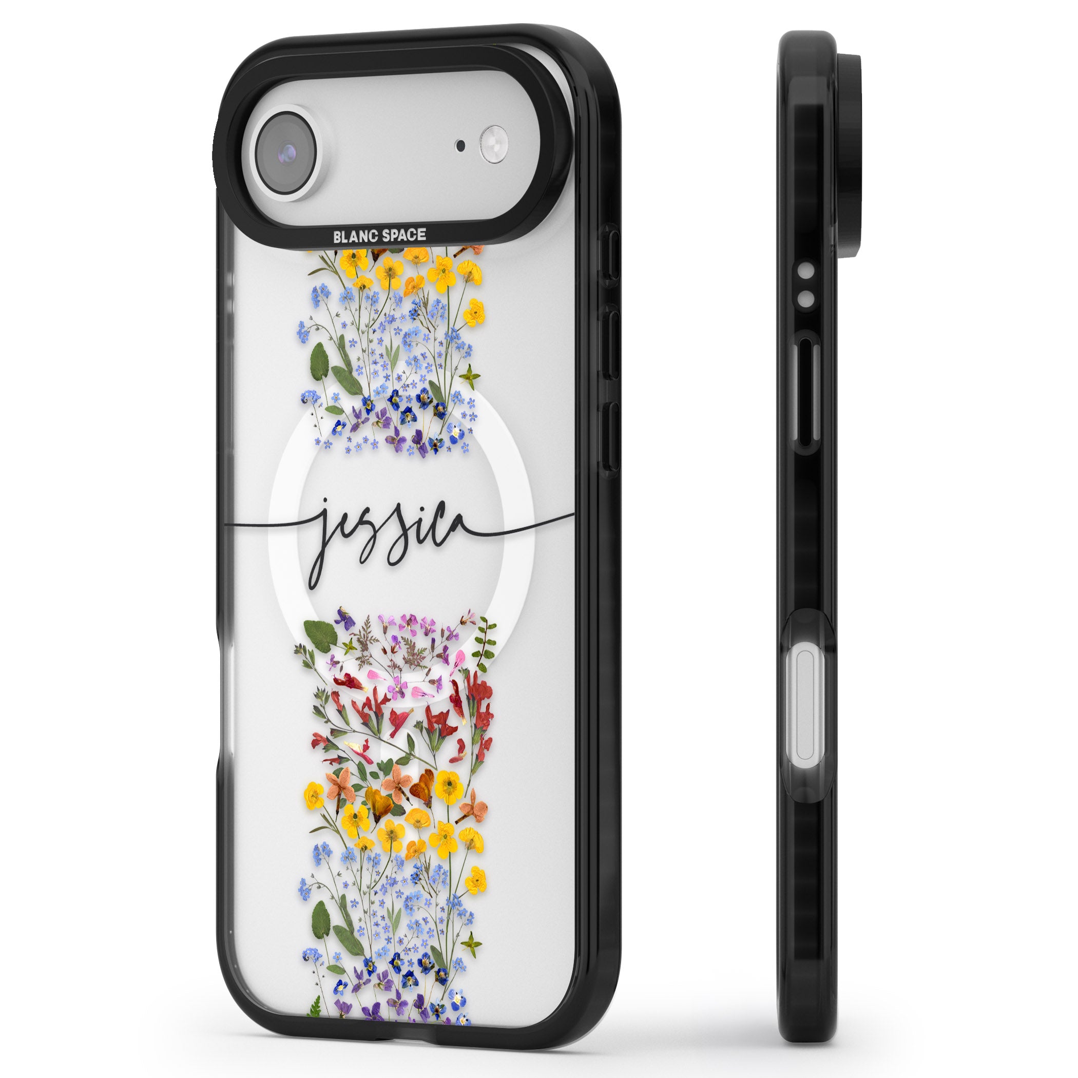 Personalised Wildflower Stripe iPhone 17 Air Impact Pro Black Phone Case Side Profile