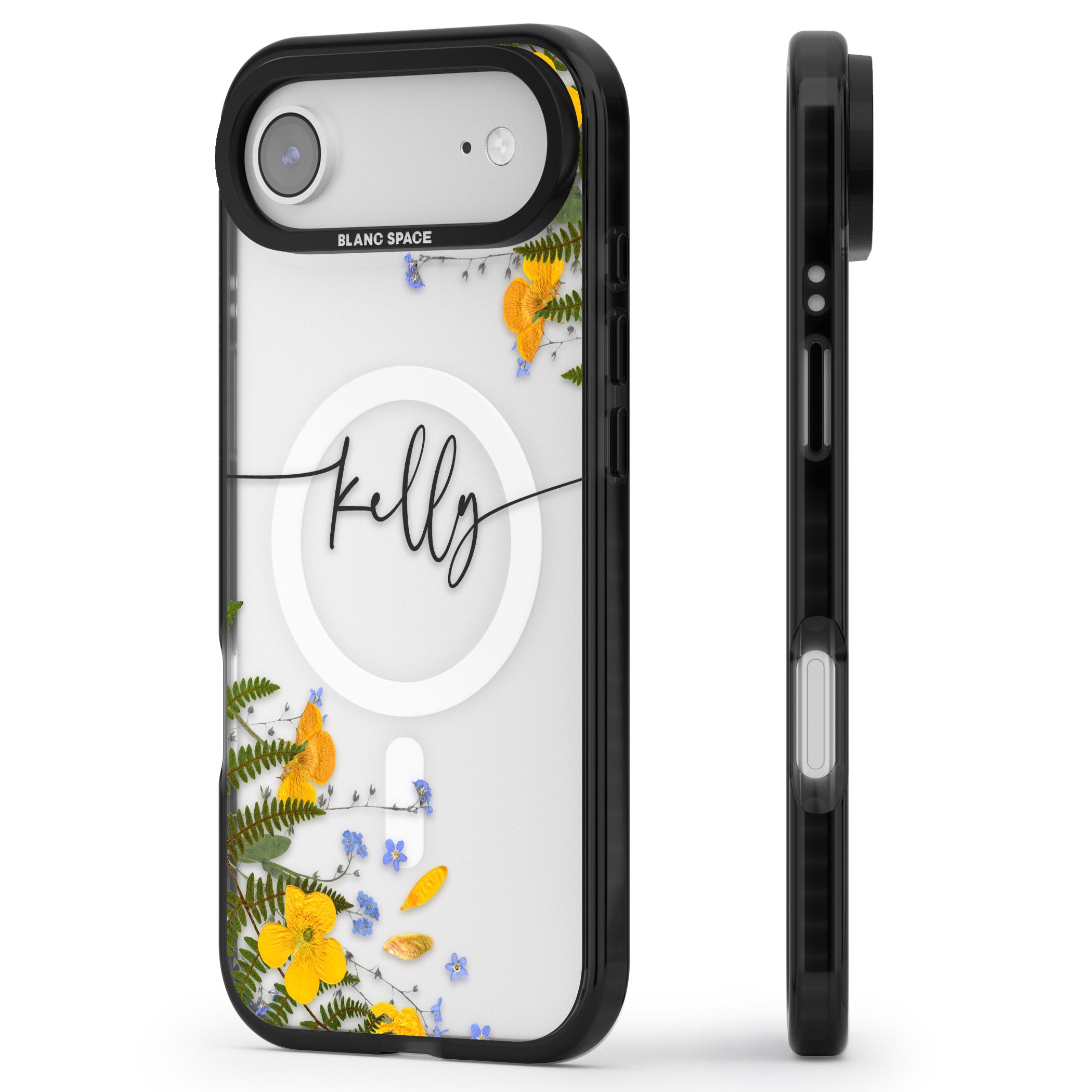 Personalised Ferns & Wildflowers iPhone 17 Air Impact Pro Black Phone Case Side Profile