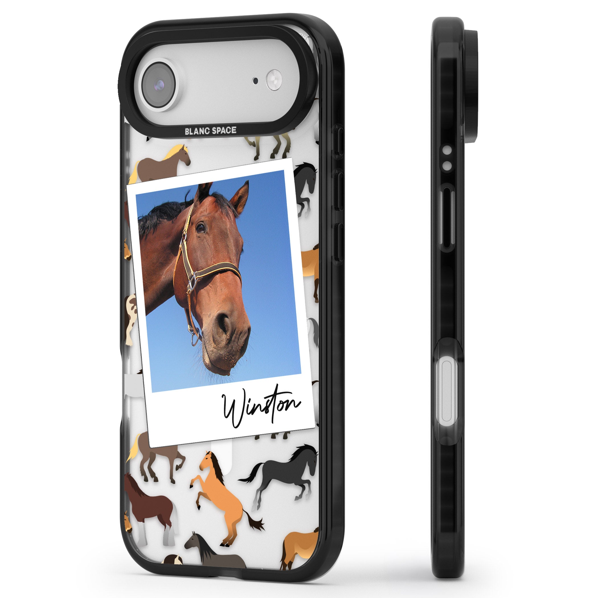 Personalised Horse Polaroid iPhone 17 Air Impact Pro Black Phone Case Side Profile