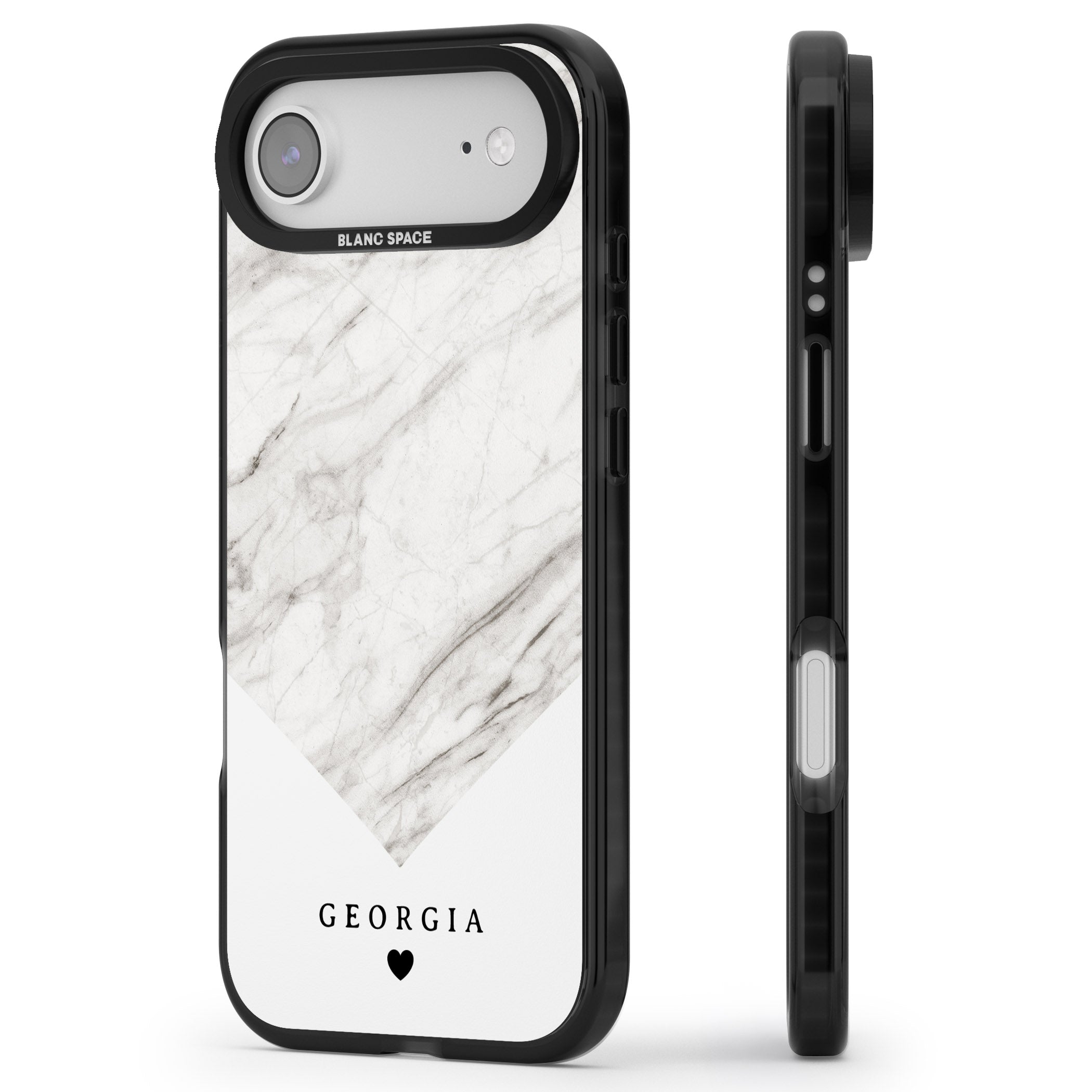 Personalised White Marble iPhone 17 Air Impact Pro Black Phone Case Side Profile