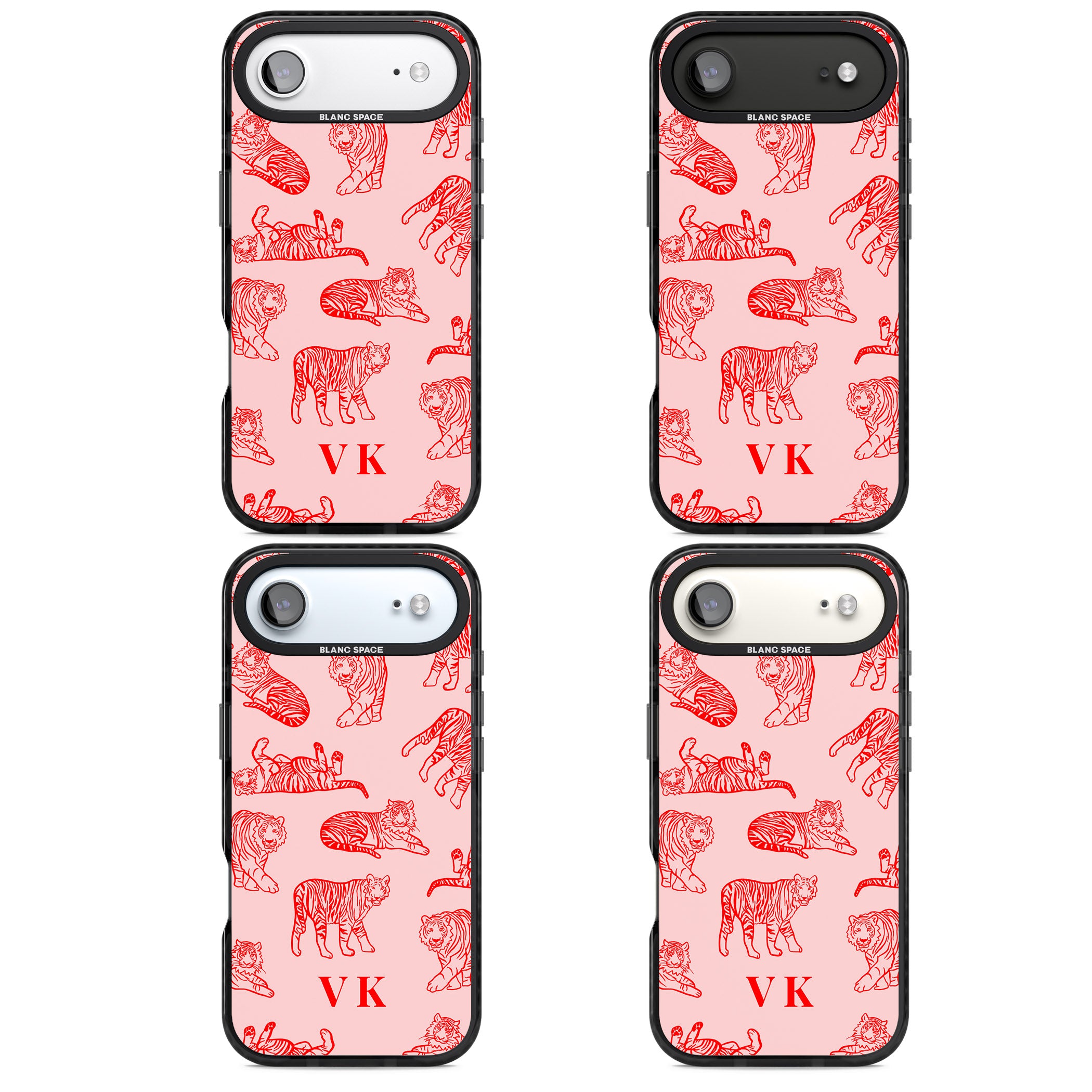 Personalised Red Tiger Outlines On Pink iPhone 17 Air Impact Pro Black Phone Case APT Impact Protection