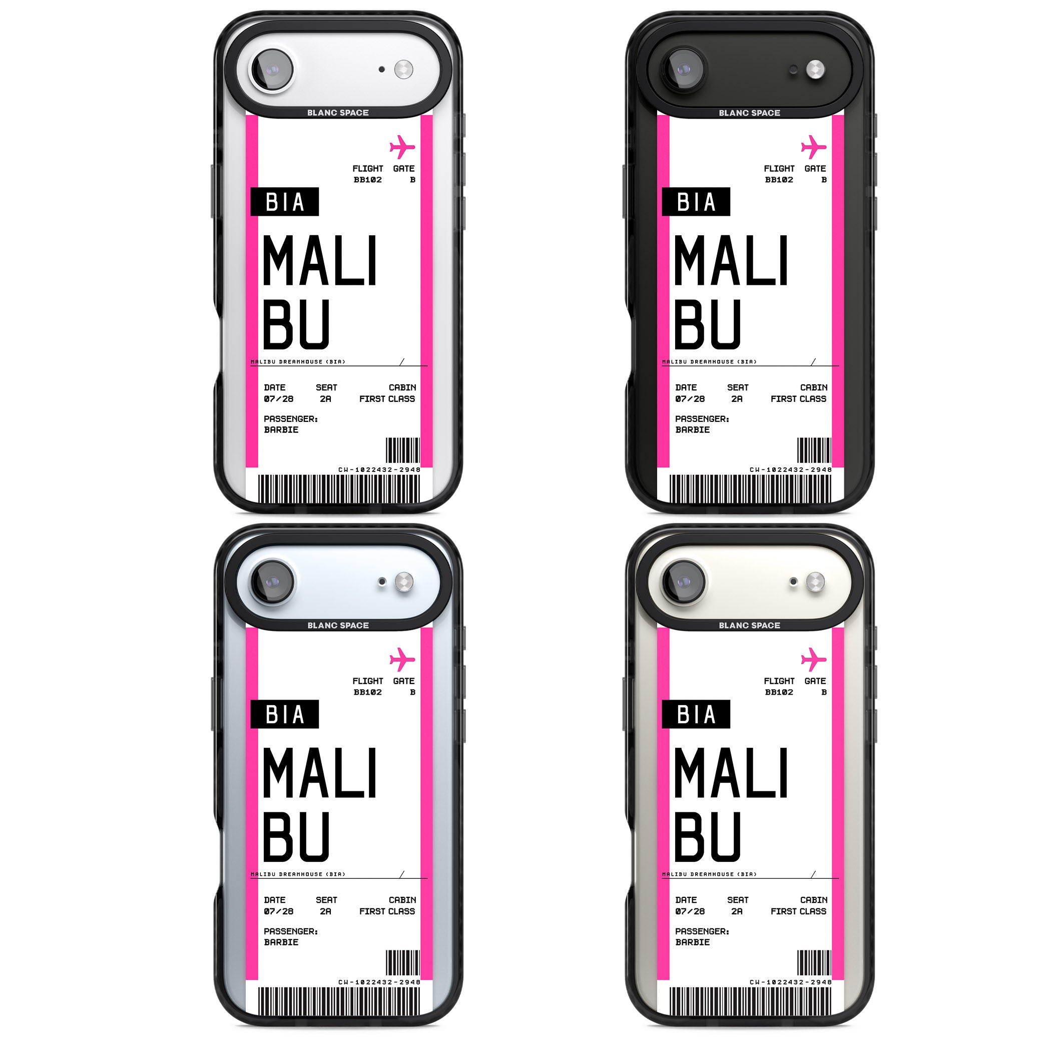 Personalised Pink Malibu Boarding Pass iPhone 17 Air Impact Pro Black Phone Case APT Impact Protection