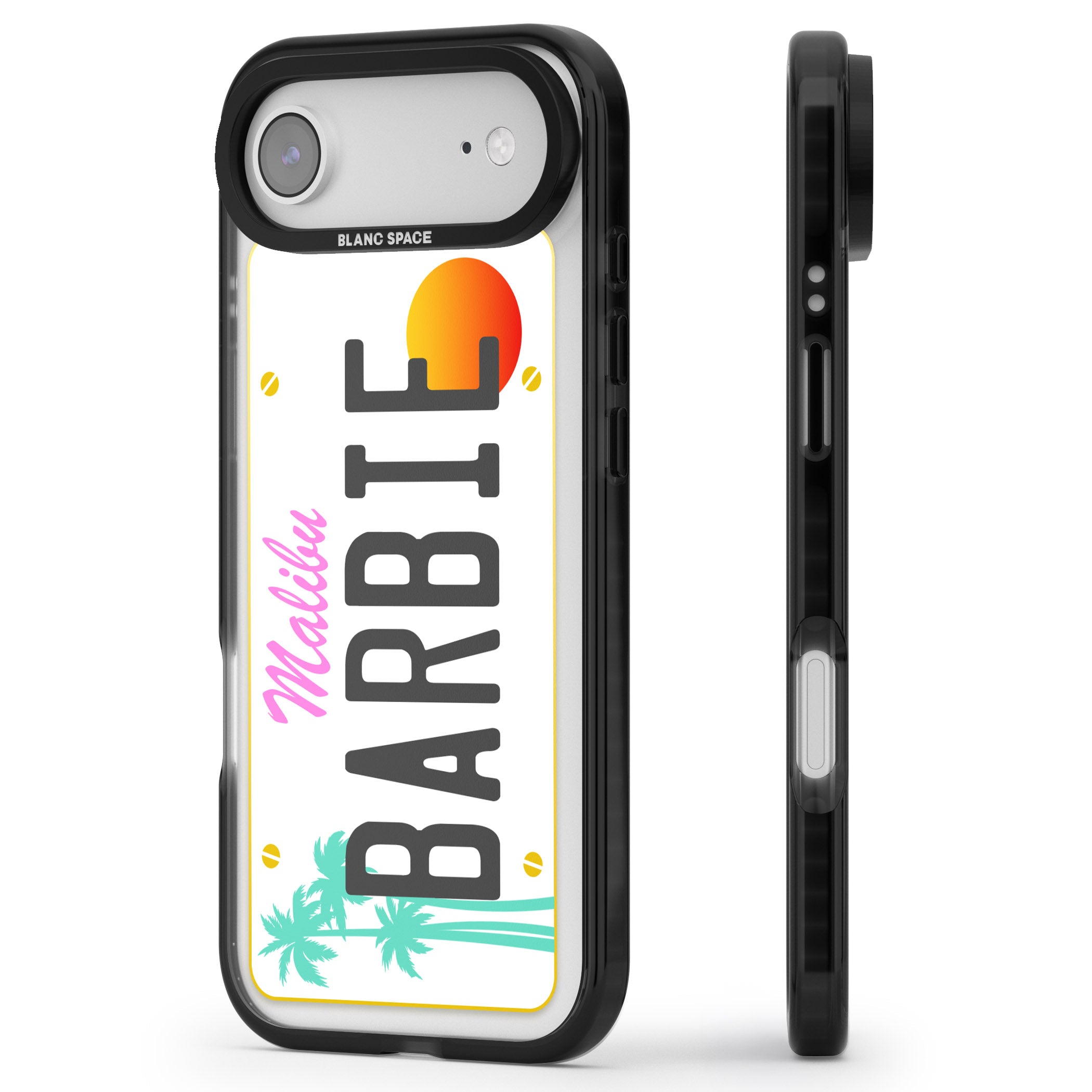 Personalised Malibu License Plate iPhone 17 Air Impact Pro Black Phone Case Side Profile
