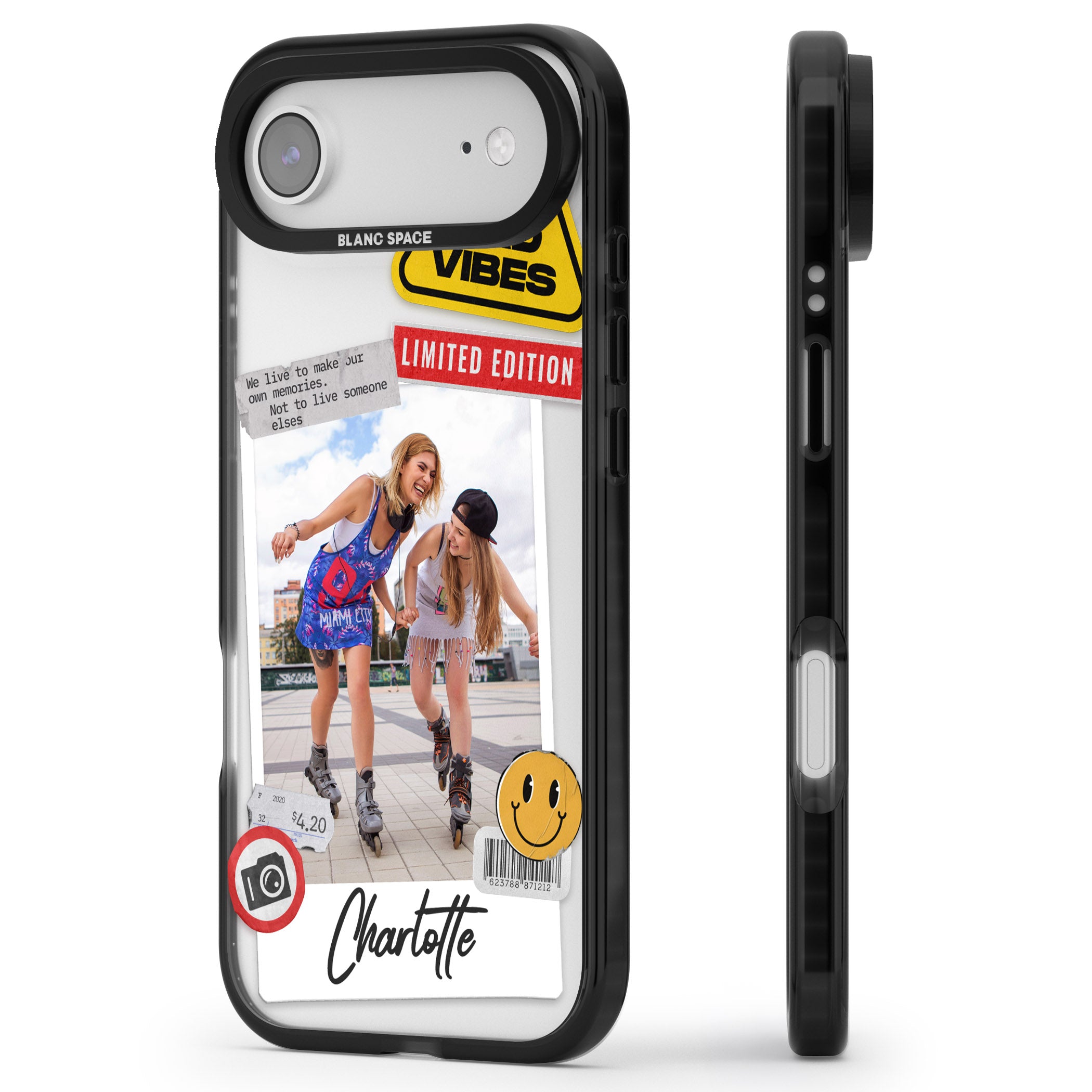 Personalised Sticker Mix Instant Photo iPhone 17 Air Impact Pro Black Phone Case Side Profile