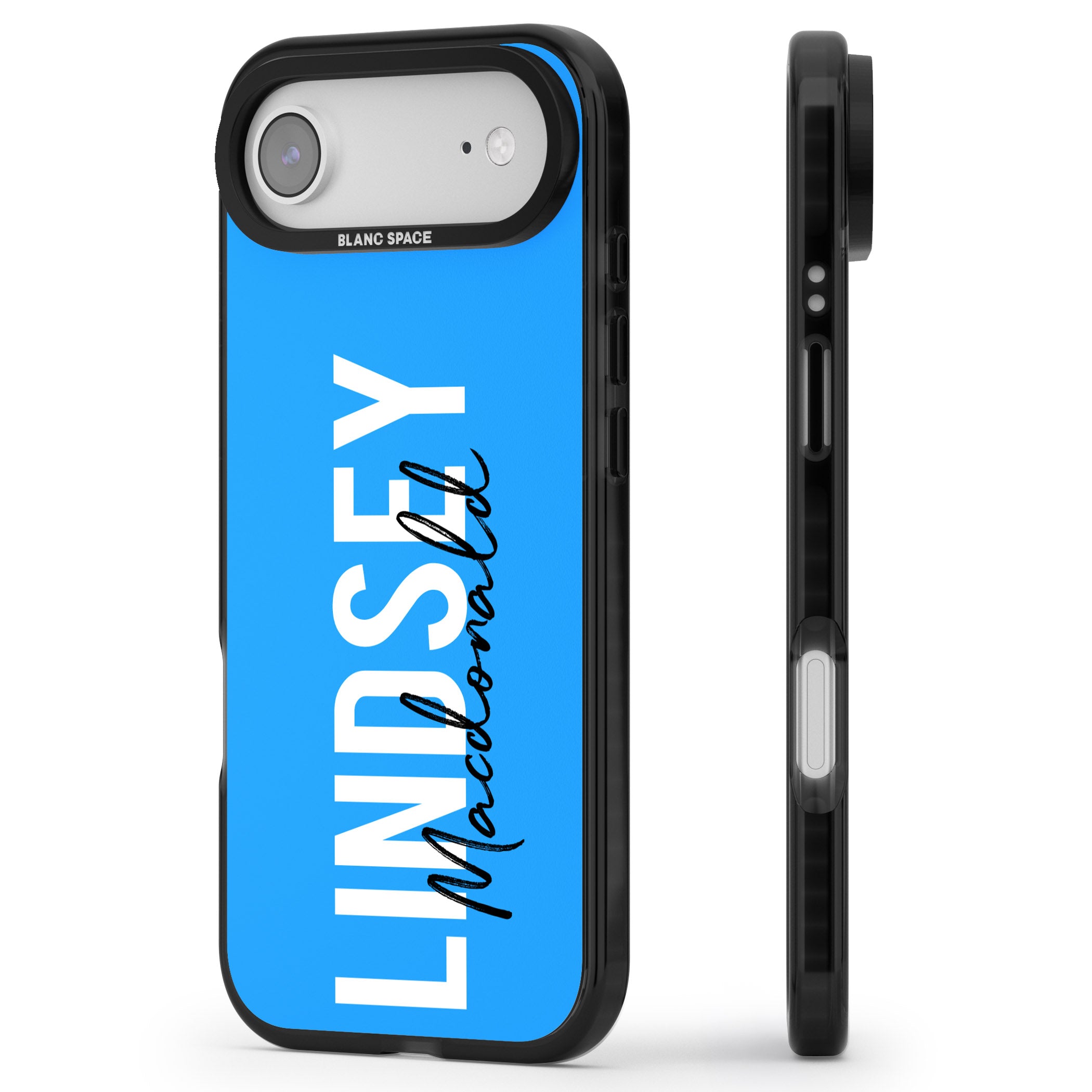 Personalised Bold Name: Blue iPhone 17 Air Impact Pro Black Phone Case Side Profile