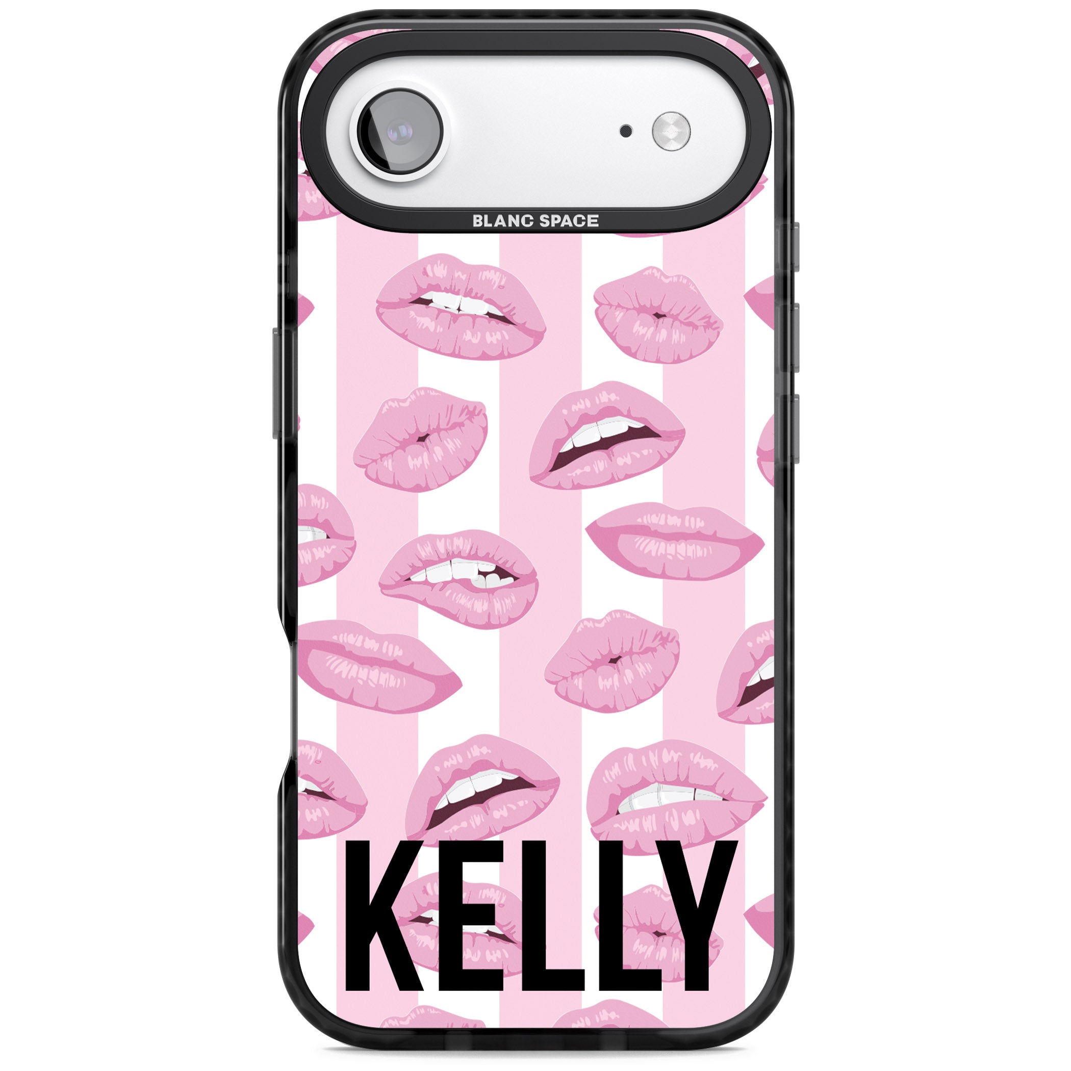 Personalised Pink Stripes & Lips iPhone 17 Air Impact Pro Black Phone Case