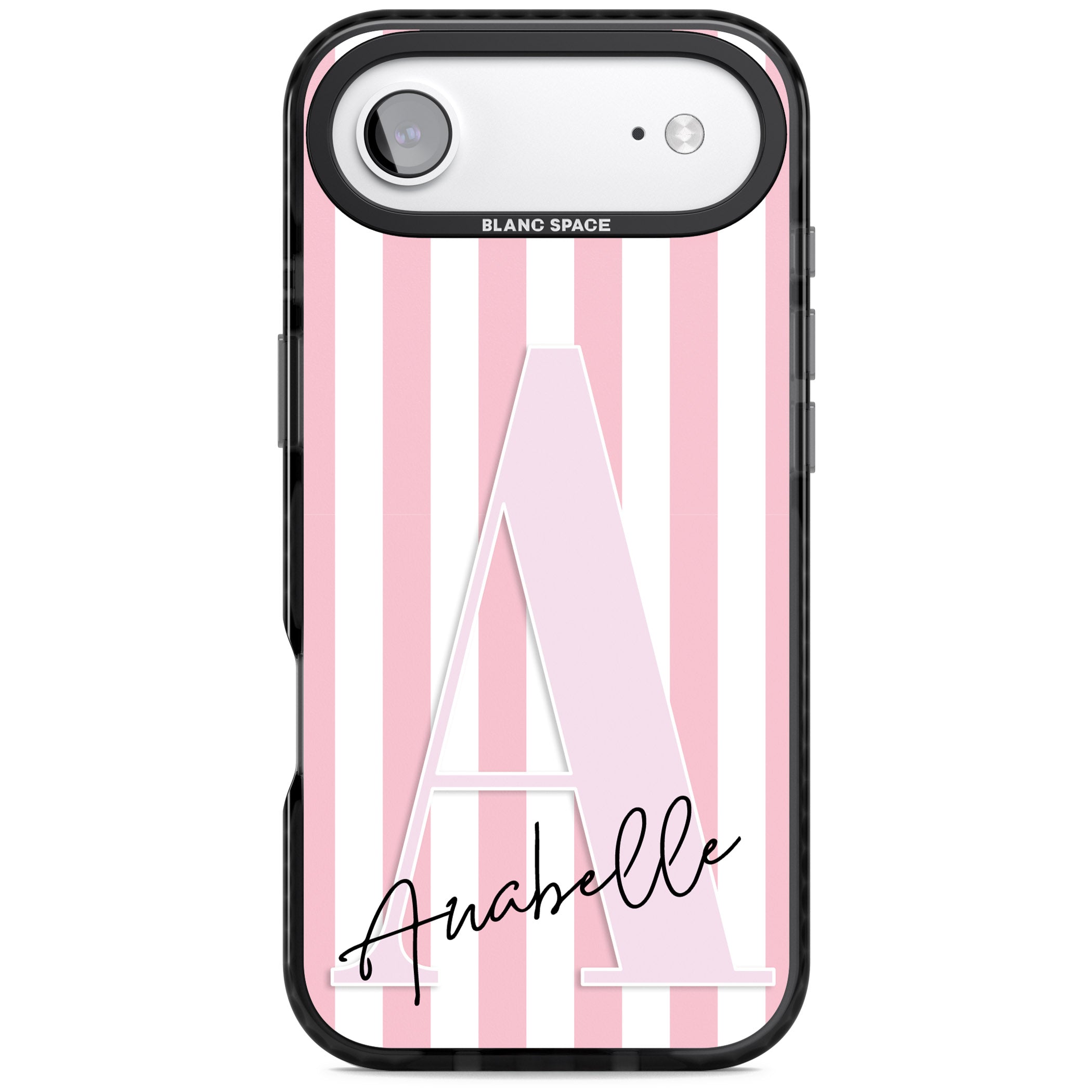 Personalised Pink Stripes & Monogram iPhone 17 Air Impact Pro Black Phone Case