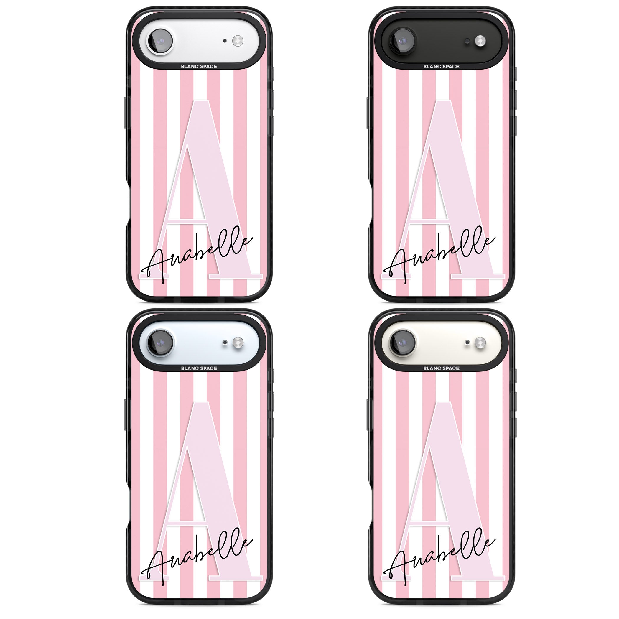 Personalised Pink Stripes & Monogram iPhone 17 Air Impact Pro Black Phone Case APT Impact Protection