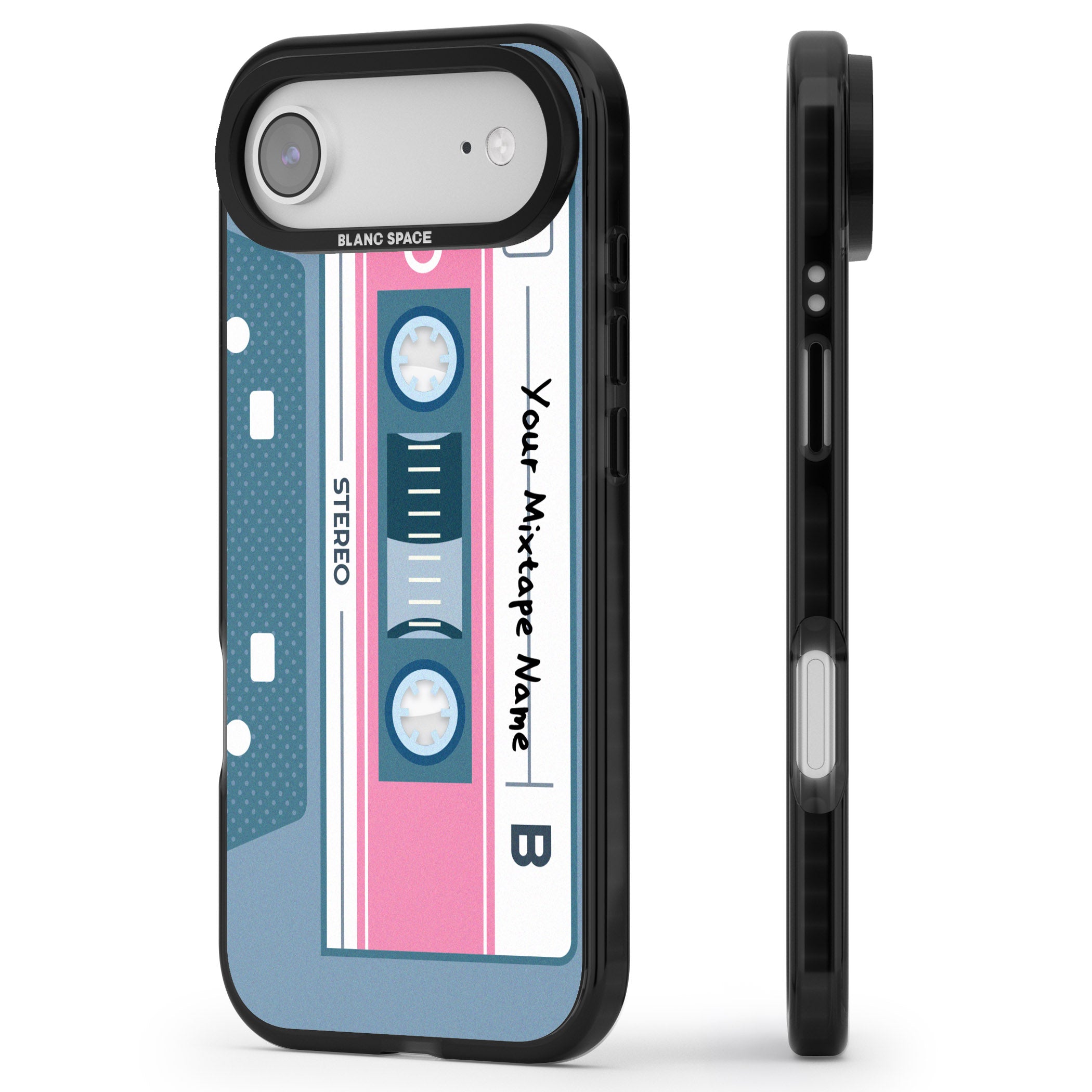 Personalised Retro Cassette Mixtape iPhone 17 Air Impact Pro Black Phone Case Side Profile