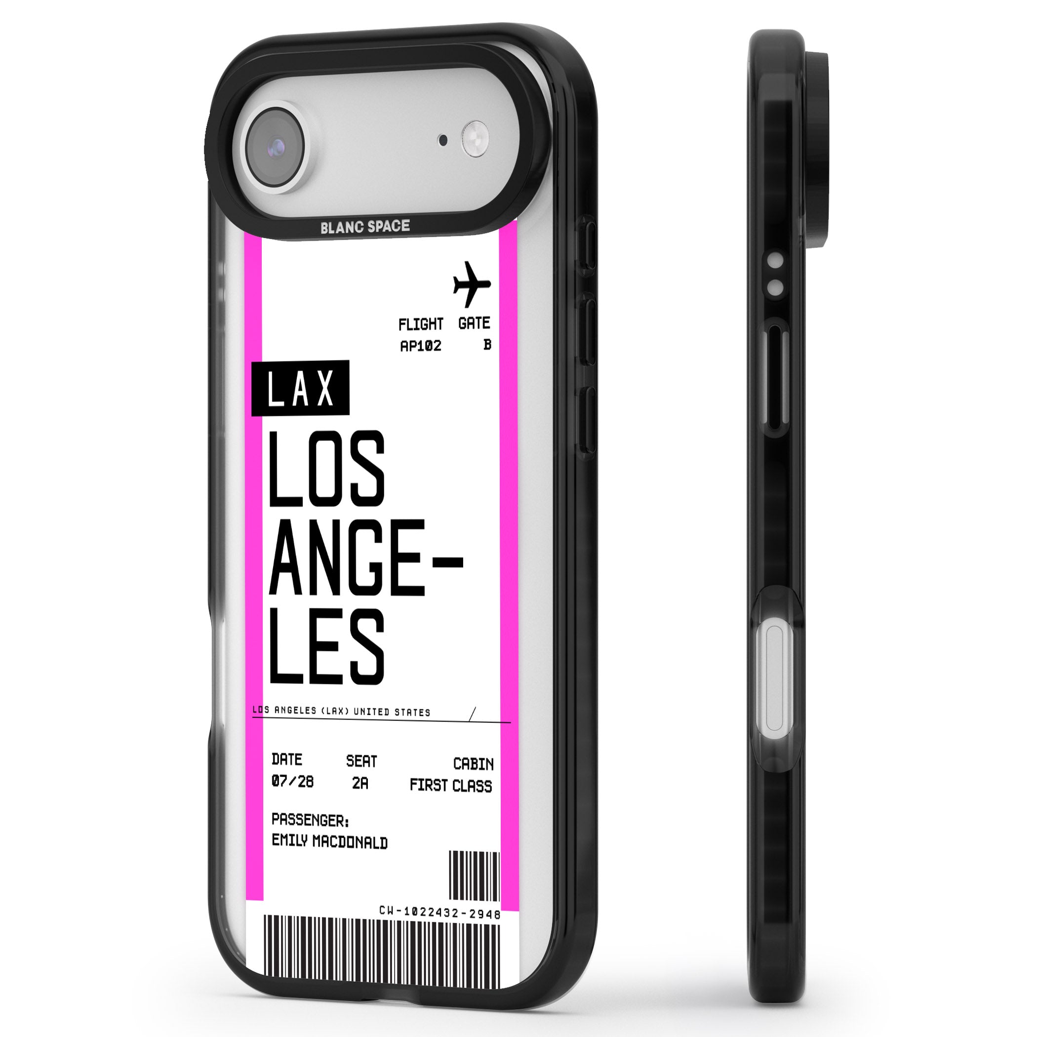 Personalised Los Angeles Boarding Pass iPhone 17 Air Impact Pro Black Phone Case Side Profile