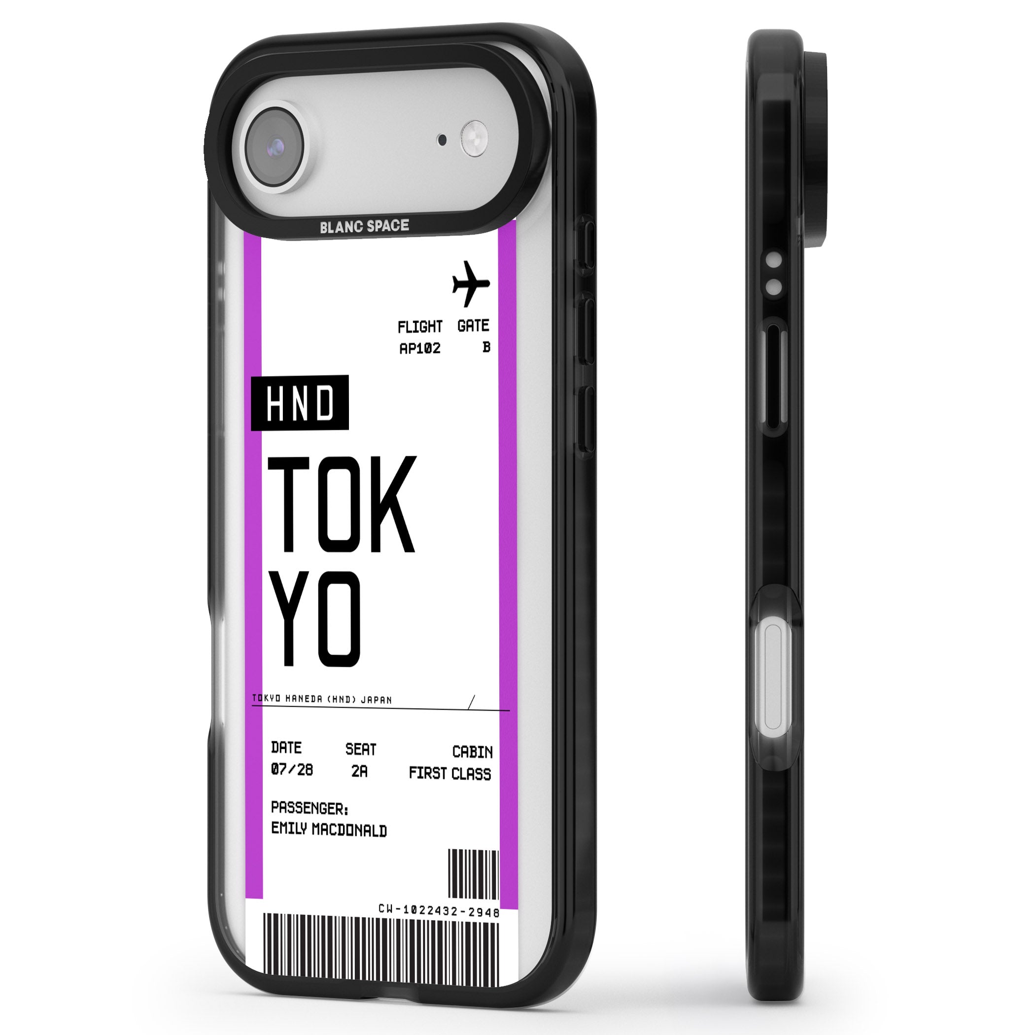 Personalised Tokyo Boarding Pass iPhone 17 Air Impact Pro Black Phone Case Side Profile