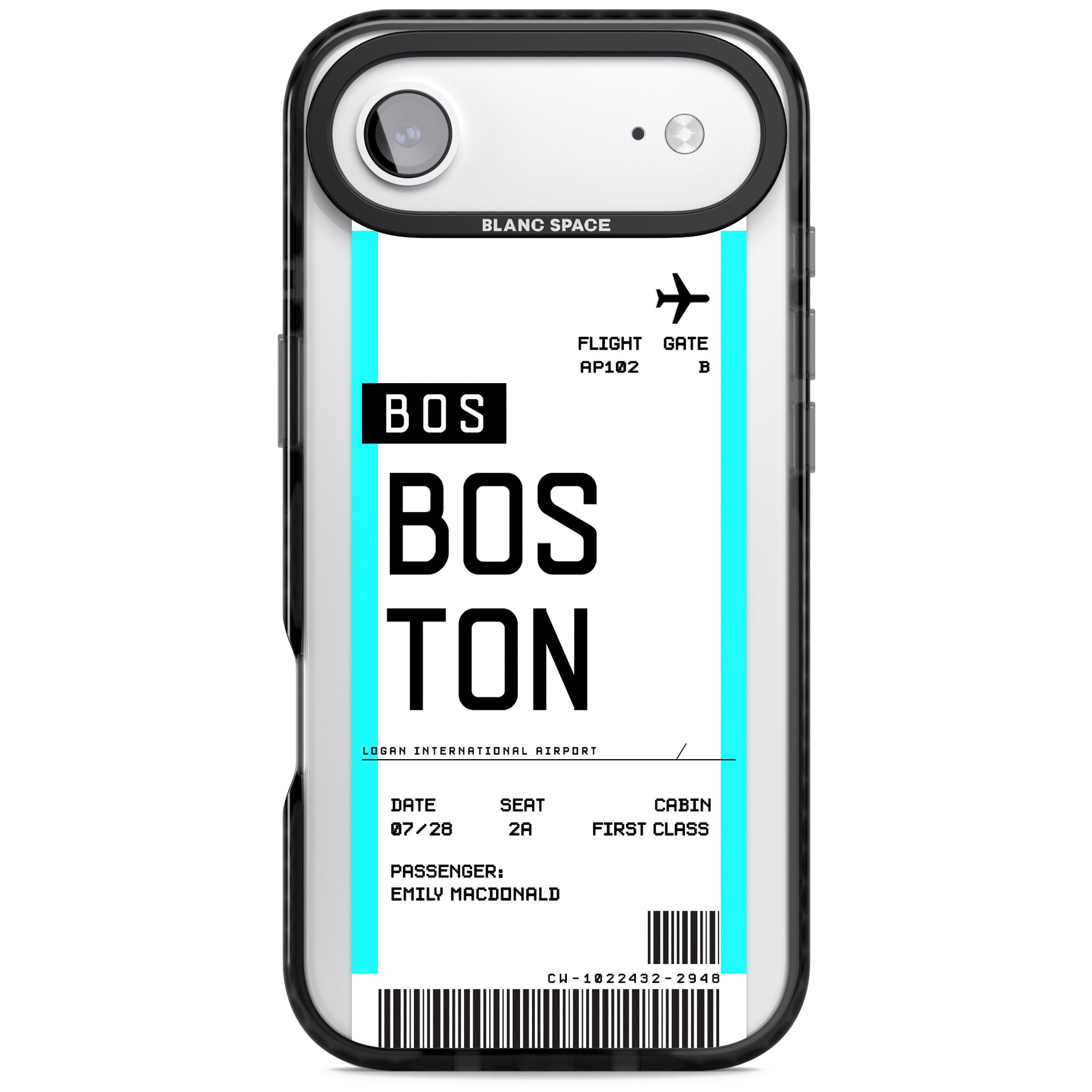 Personalised Boston Boarding Pass iPhone 17 Air Impact Pro Black Phone Case