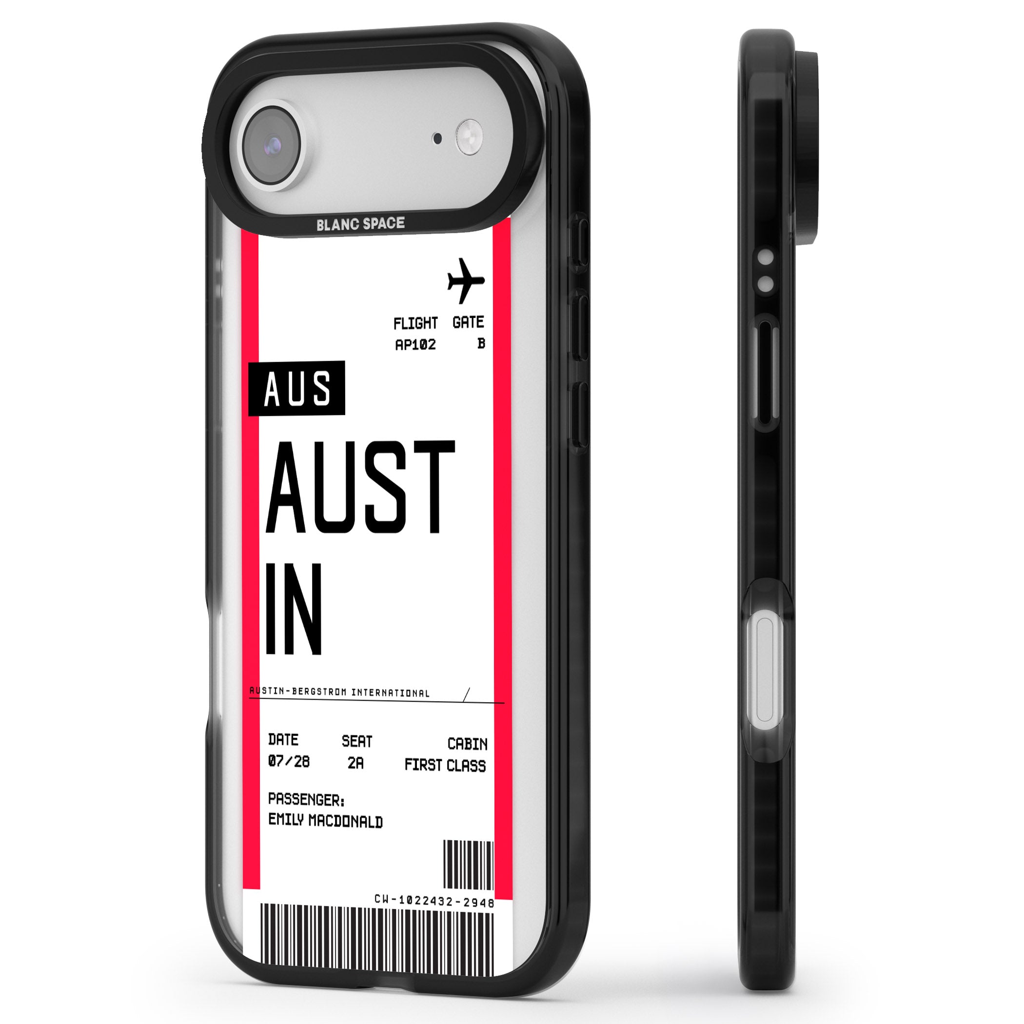 Personalised Austin Boarding Pass iPhone 17 Air Impact Pro Black Phone Case Side Profile