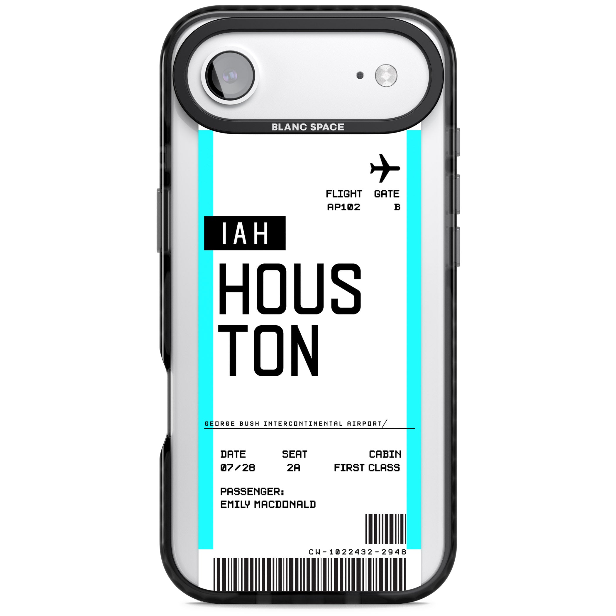 Personalised Houston Boarding Pass iPhone 17 Air Impact Pro Black Phone Case