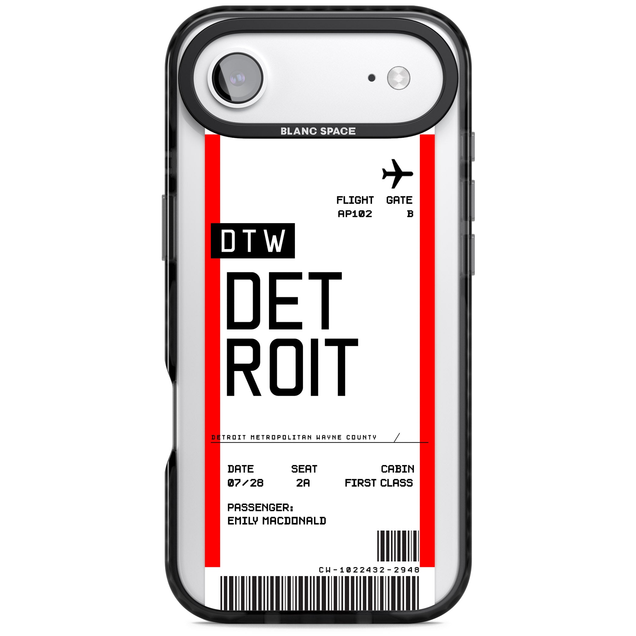 Personalised Detroit Boarding Pass iPhone 17 Air Impact Pro Black Phone Case