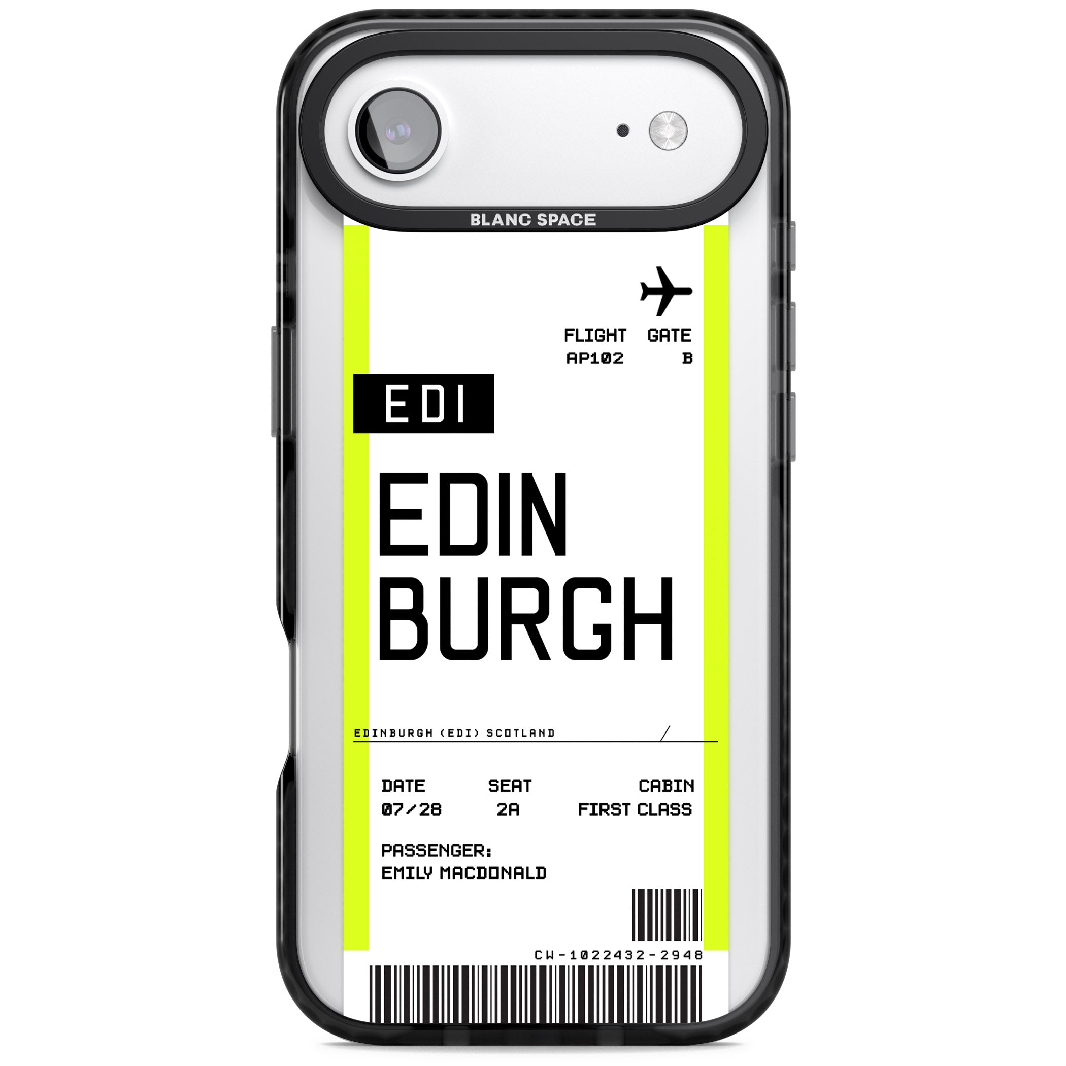 Personalised Edinburgh Boarding Pass iPhone 17 Air Impact Pro Black Phone Case