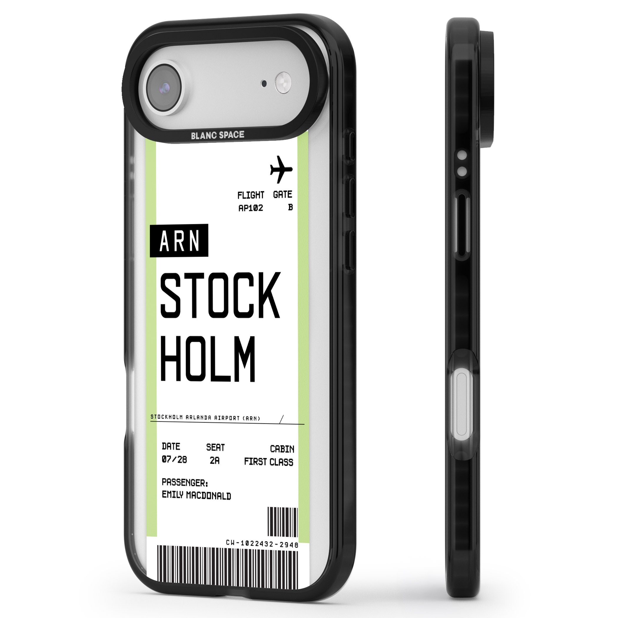 Personalised Stockholm Boarding Pass iPhone 17 Air Impact Pro Black Phone Case Side Profile