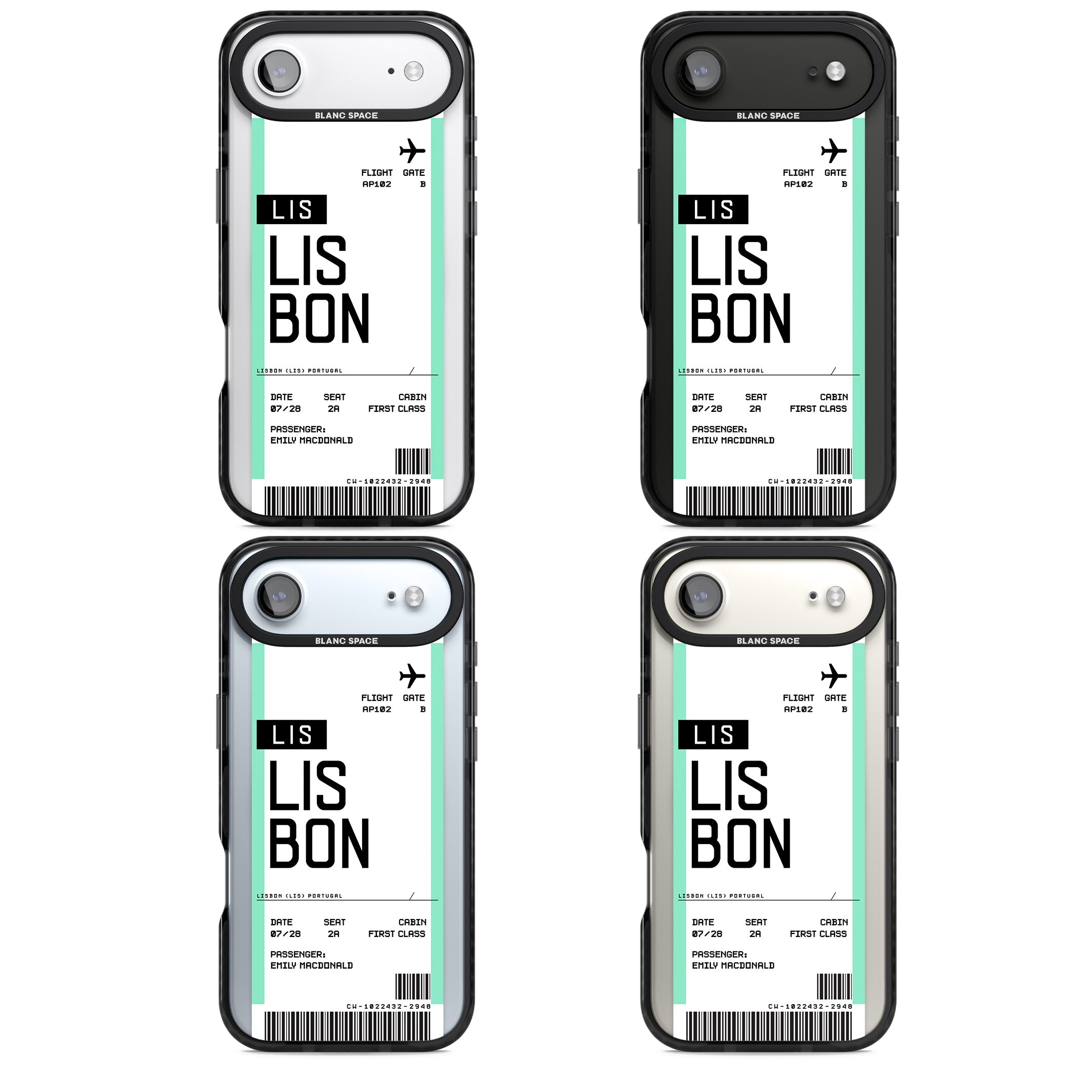 Personalised Lisbon Boarding Pass iPhone 17 Air Impact Pro Black Phone Case APT Impact Protection
