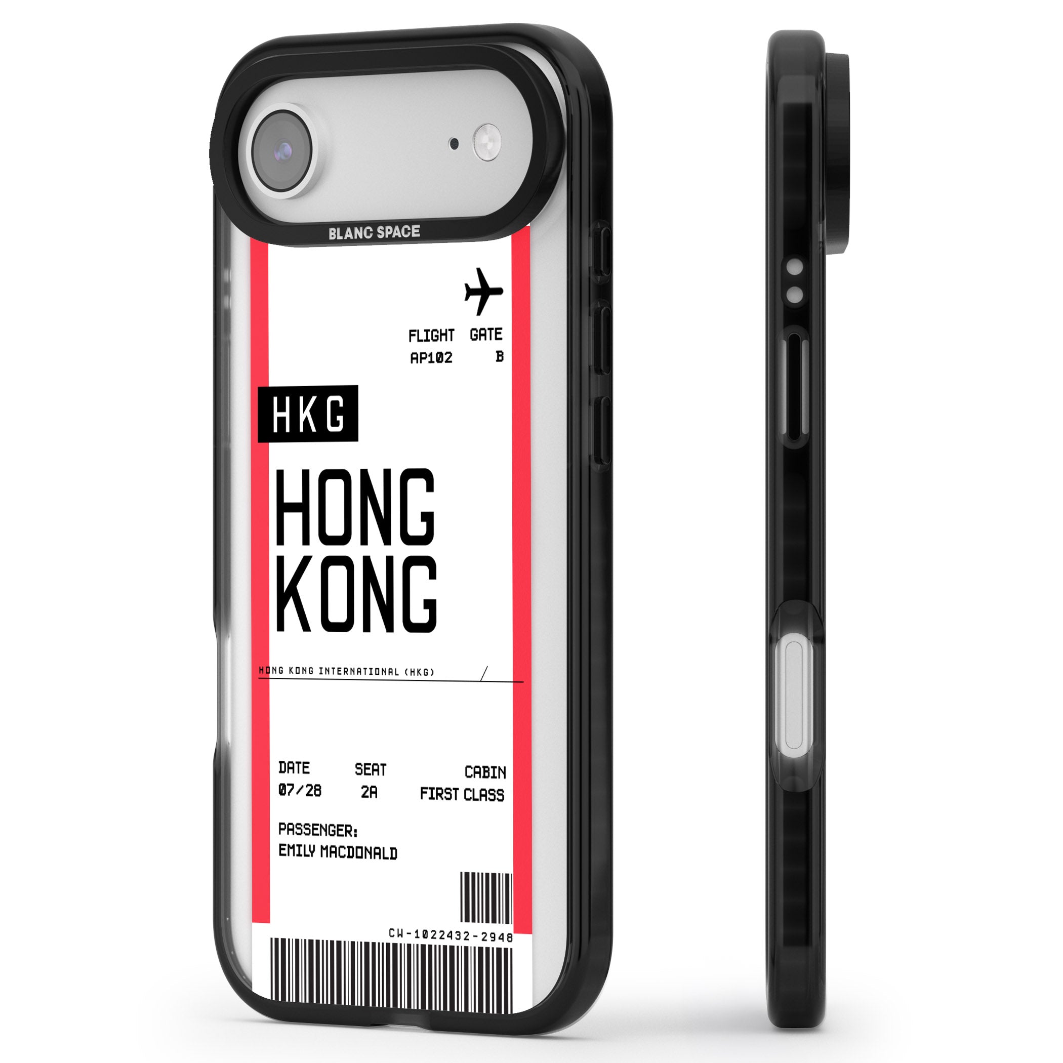 Personalised Hong Kong Boarding Pass iPhone 17 Air Impact Pro Black Phone Case Side Profile