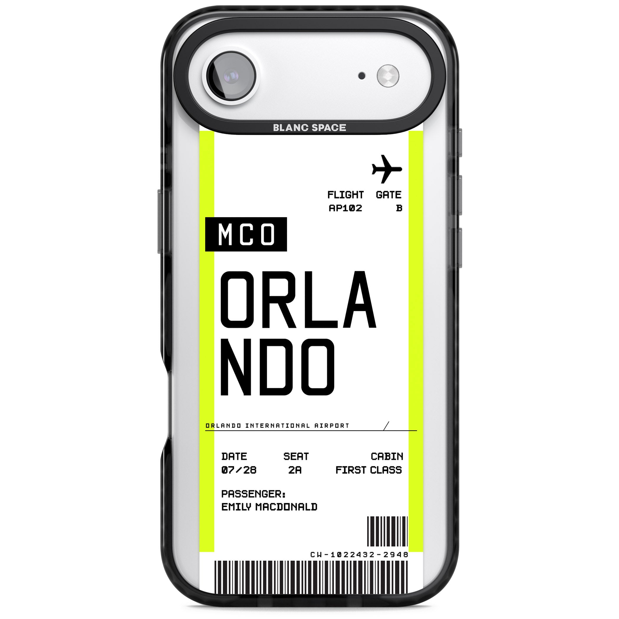 Personalised Orlando Boarding Pass iPhone 17 Air Impact Pro Black Phone Case