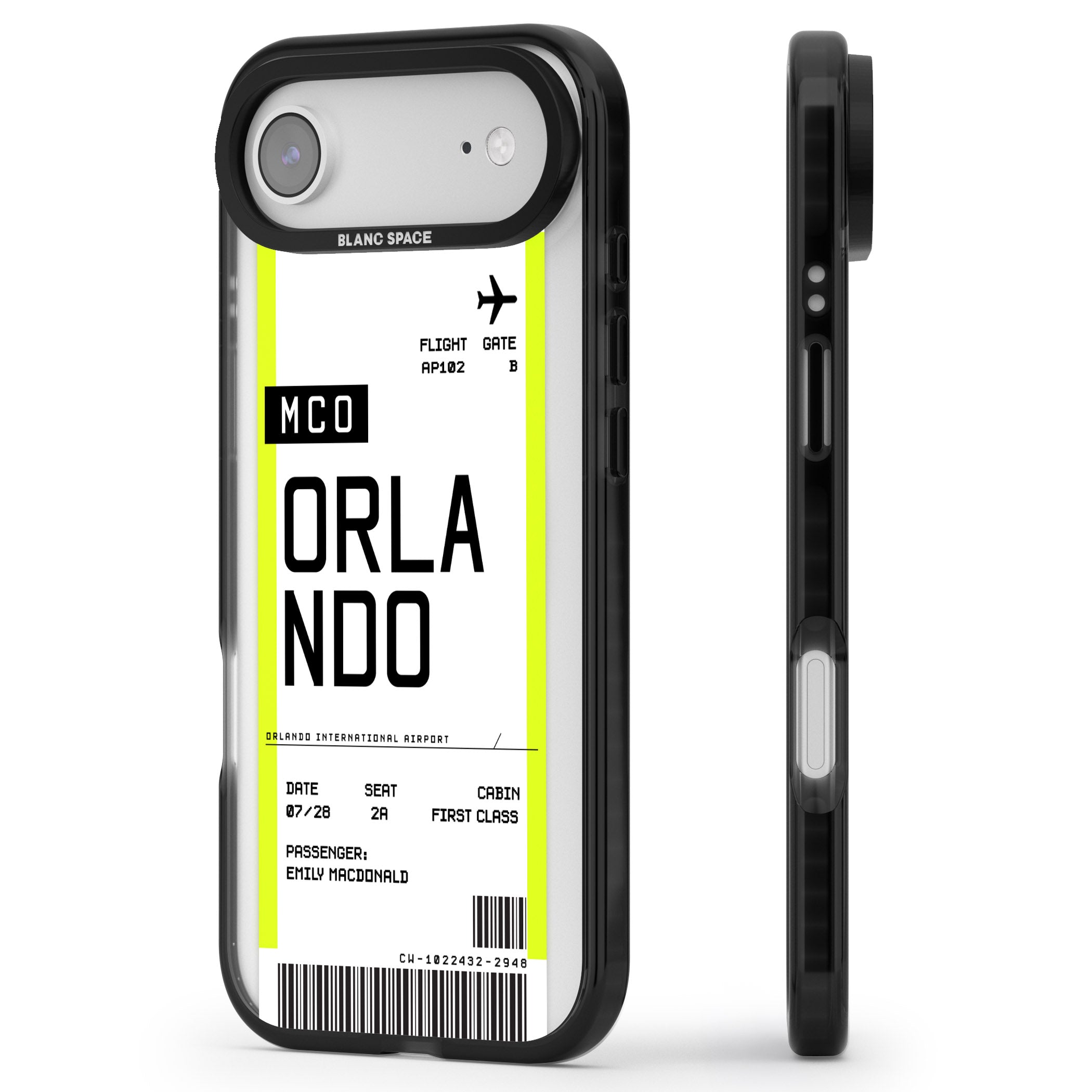 Personalised Orlando Boarding Pass iPhone 17 Air Impact Pro Black Phone Case Side Profile