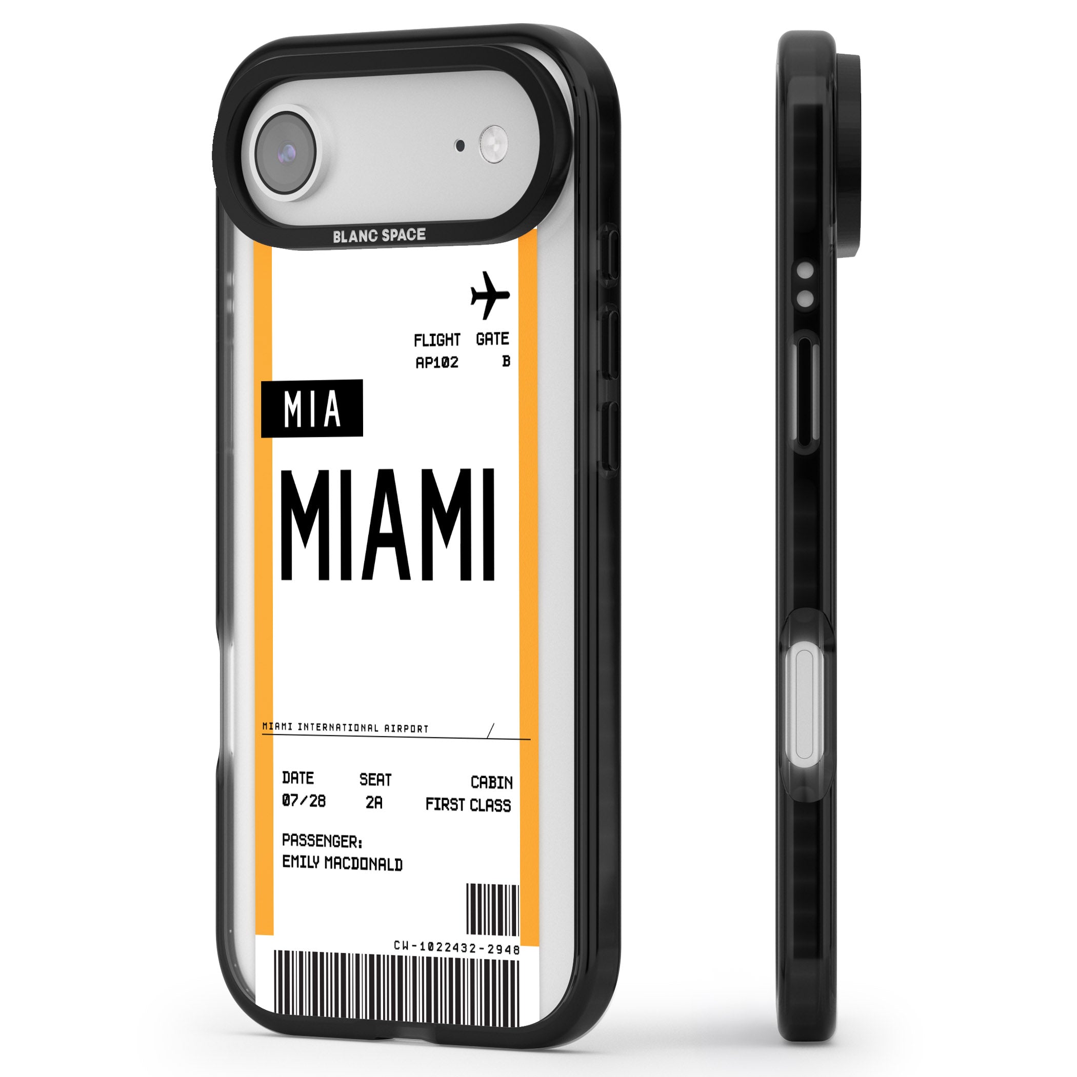 Personalised Miami Boarding Pass iPhone 17 Air Impact Pro Black Phone Case Side Profile