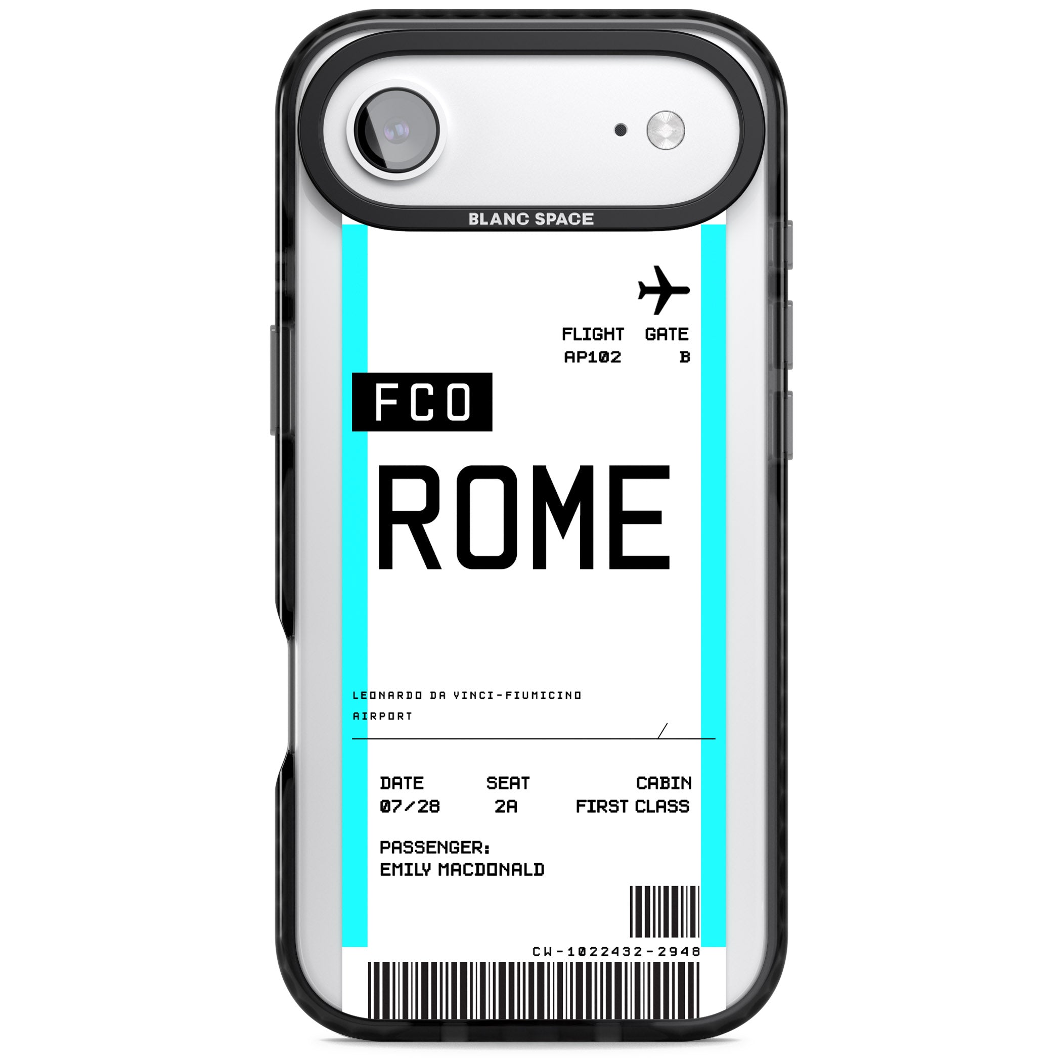 Personalised Rome Boarding Pass iPhone 17 Air Impact Pro Black Phone Case