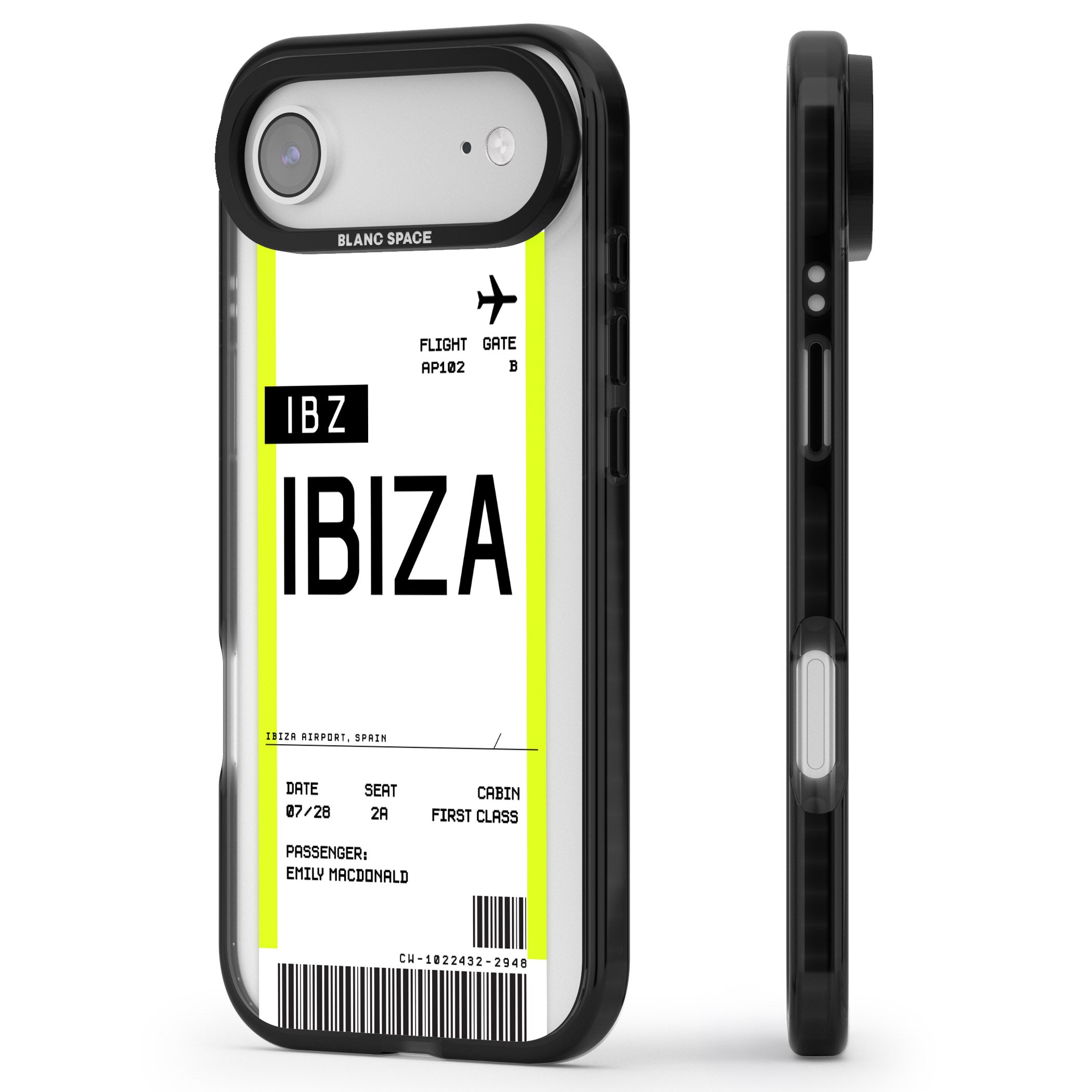 Personalised Ibiza Boarding Pass iPhone 17 Air Impact Pro Black Phone Case Side Profile
