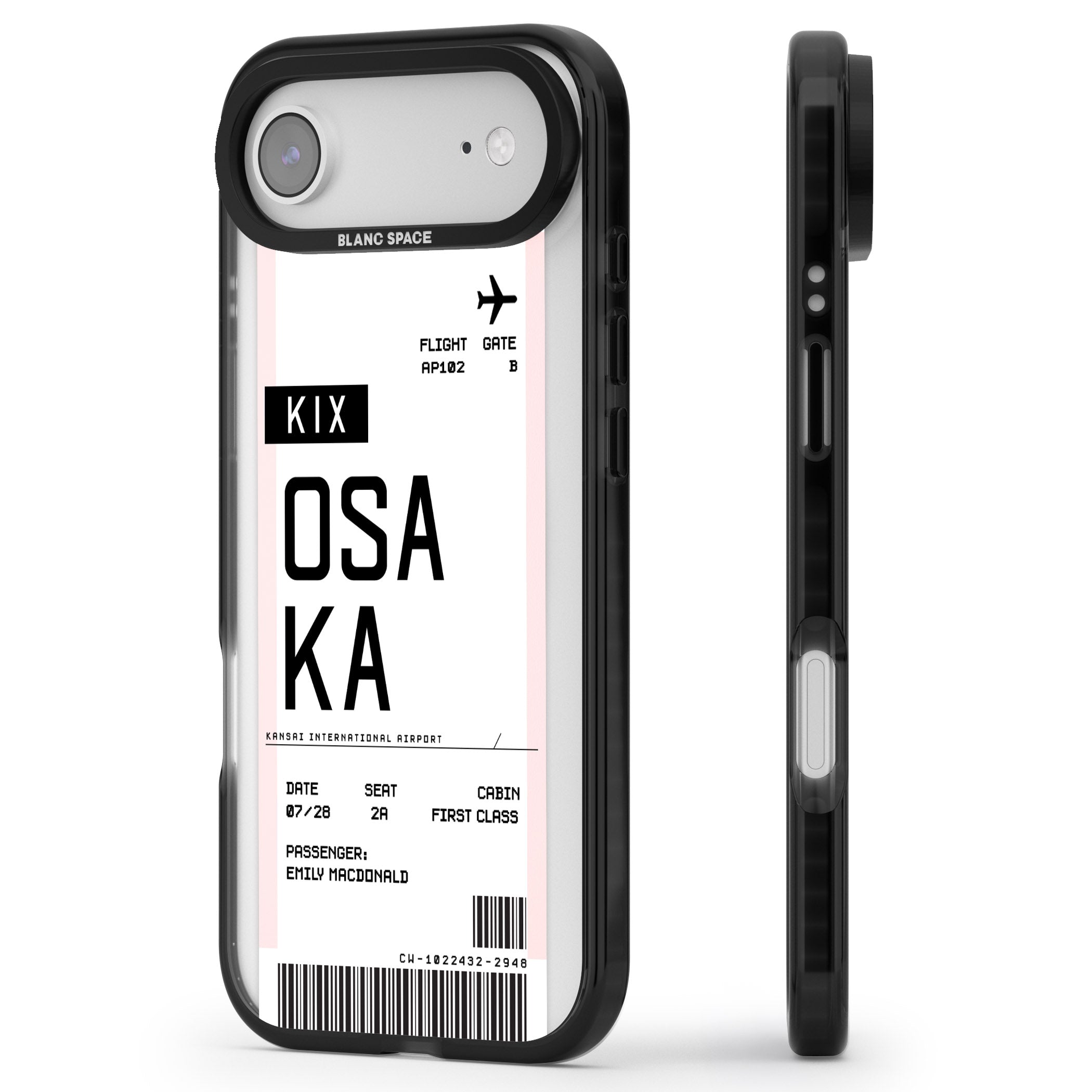 Personalised Osaka Boarding Pass iPhone 17 Air Impact Pro Black Phone Case Side Profile